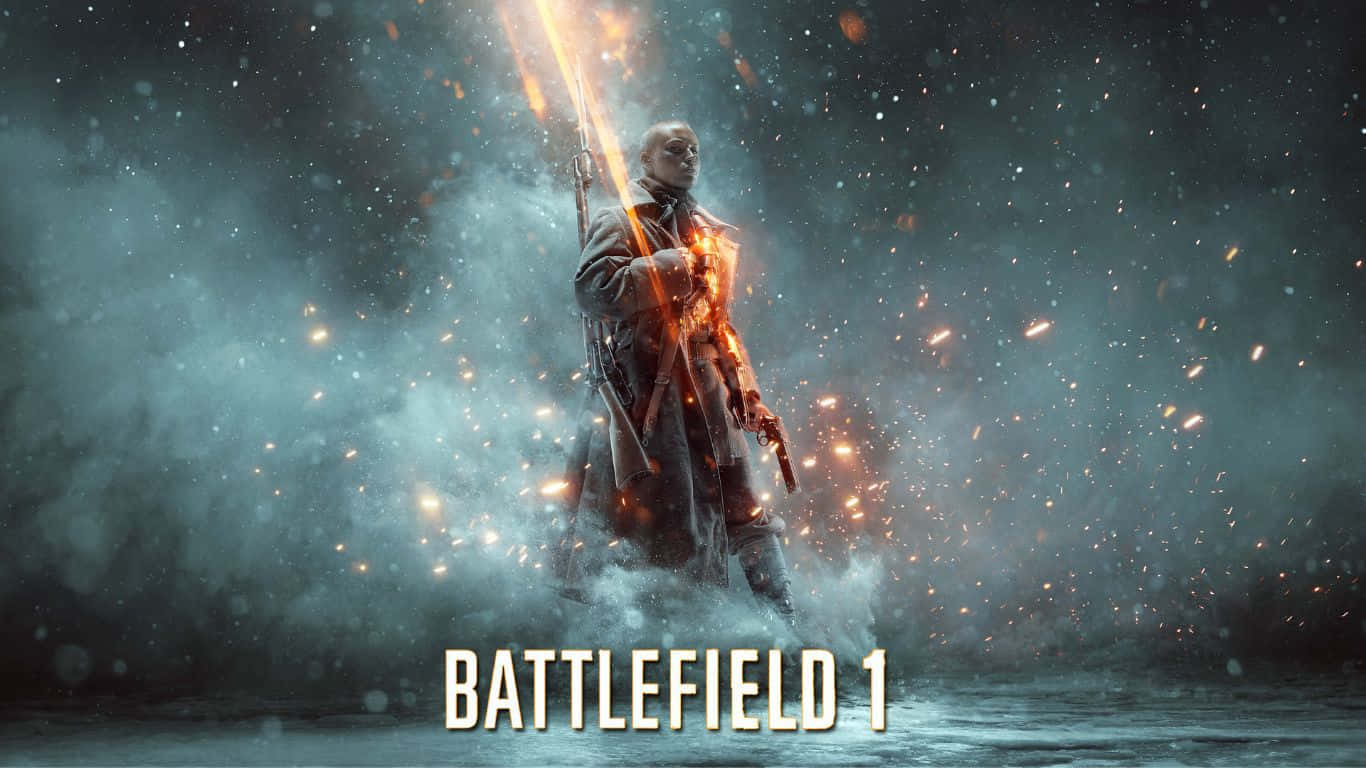 士兵在雪水中手持燃燒步槍作戰