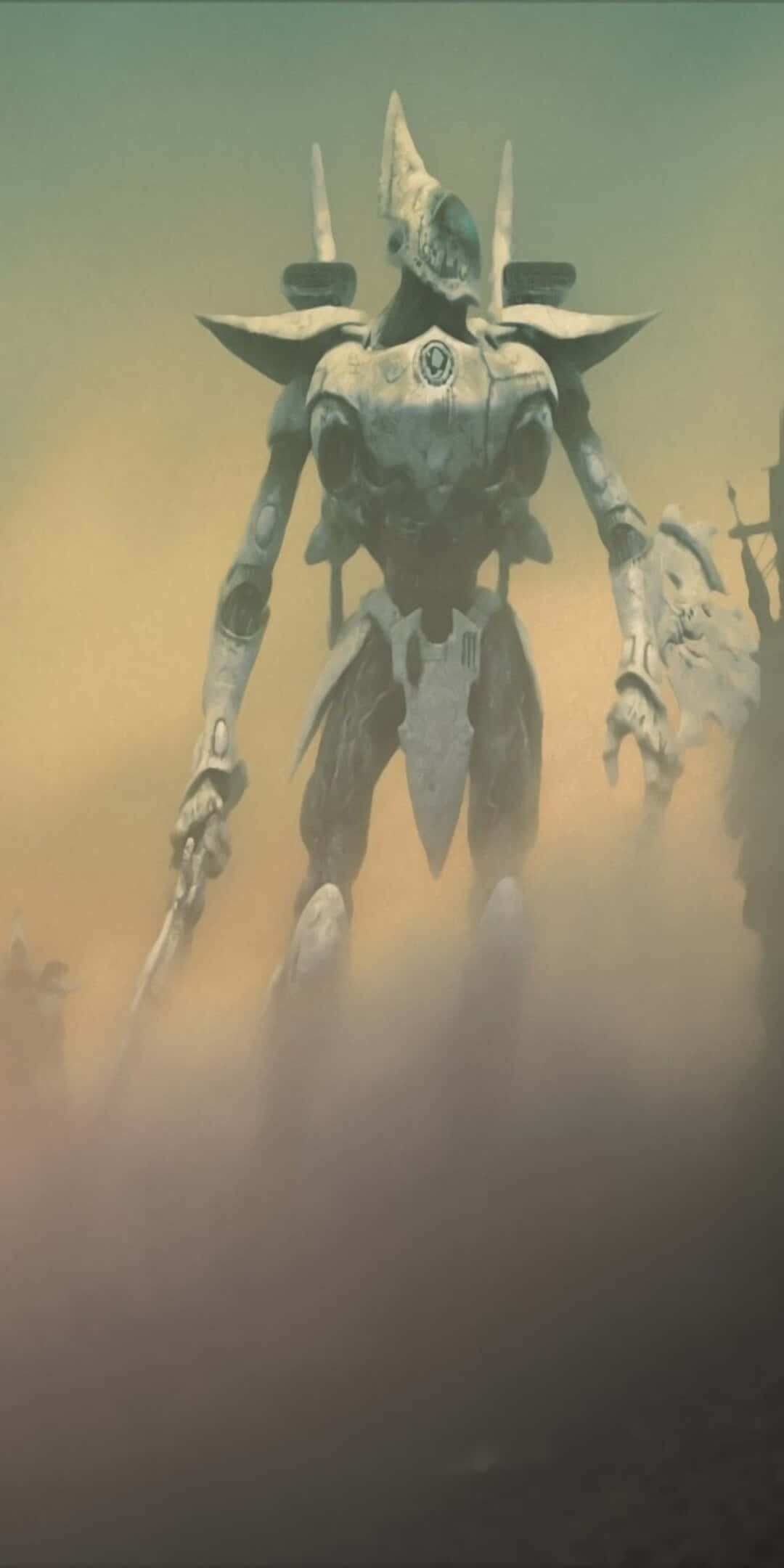 體驗《星際大戰：黎明之戰 III》的宏大戰略 壁紙 — 一個高聳的裝甲戰士站在迷霧籠罩的戰場上，手持劍，氣勢懾人。