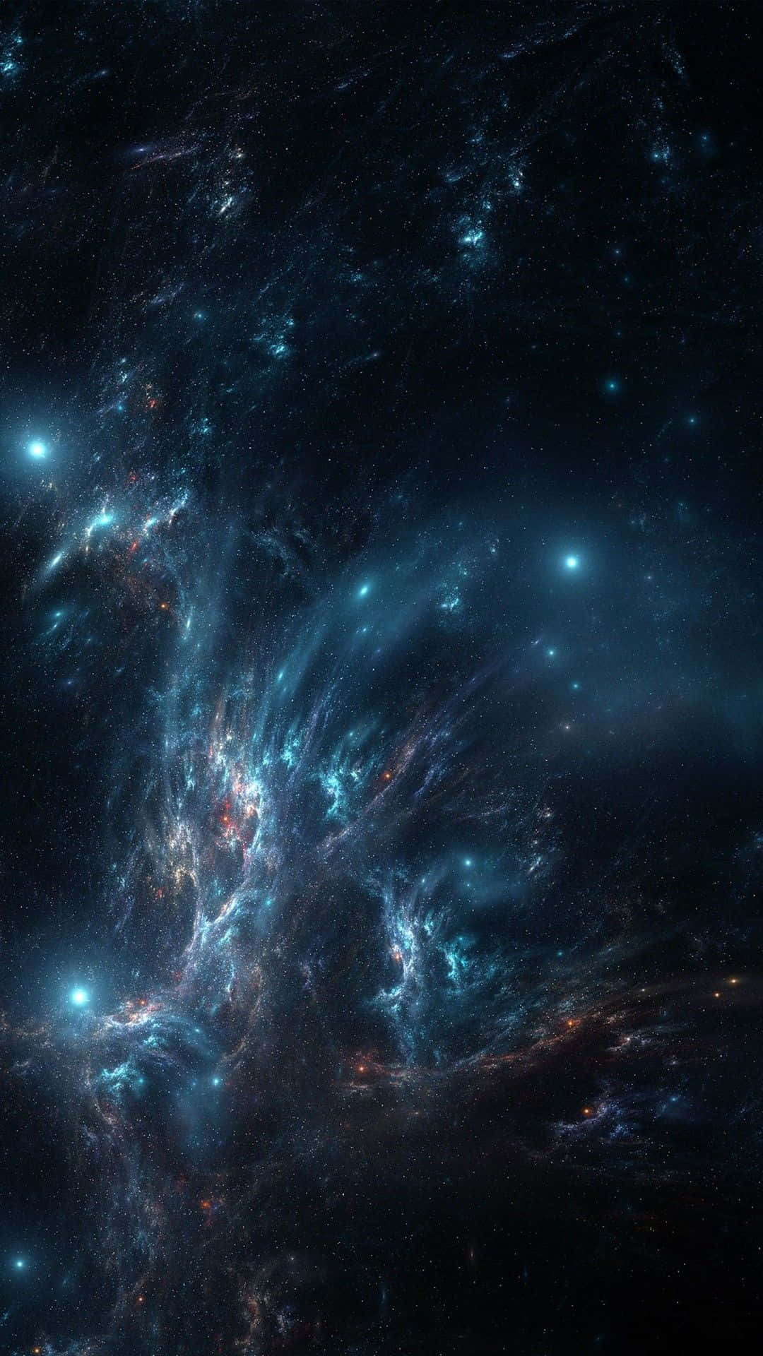 在無數星辰中，深空裡閃耀著鮮豔的藍色和橙色宇宙星雲。