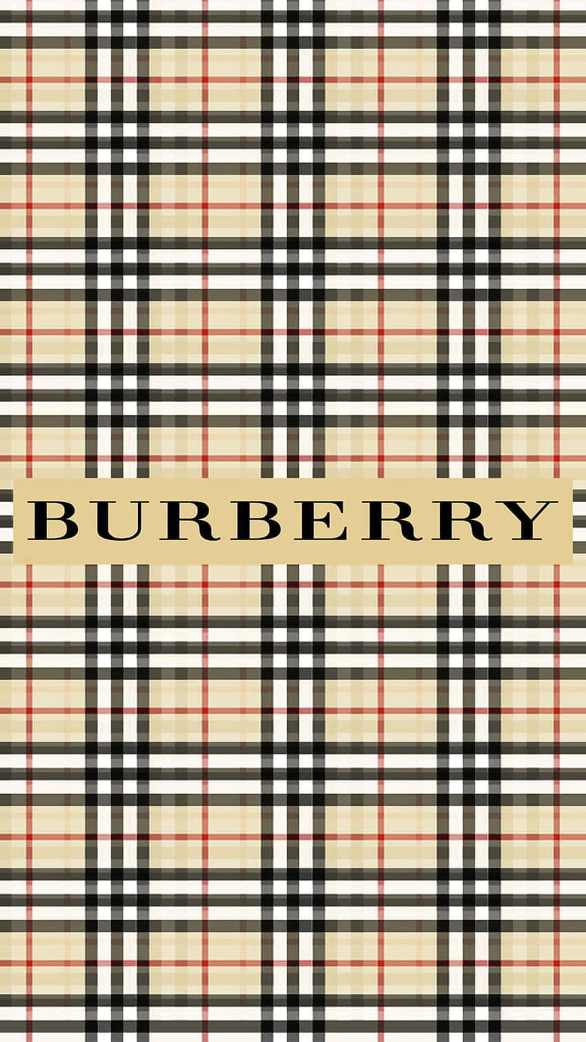 Burberry 品牌標誌在經典格紋圖案牆紙上。