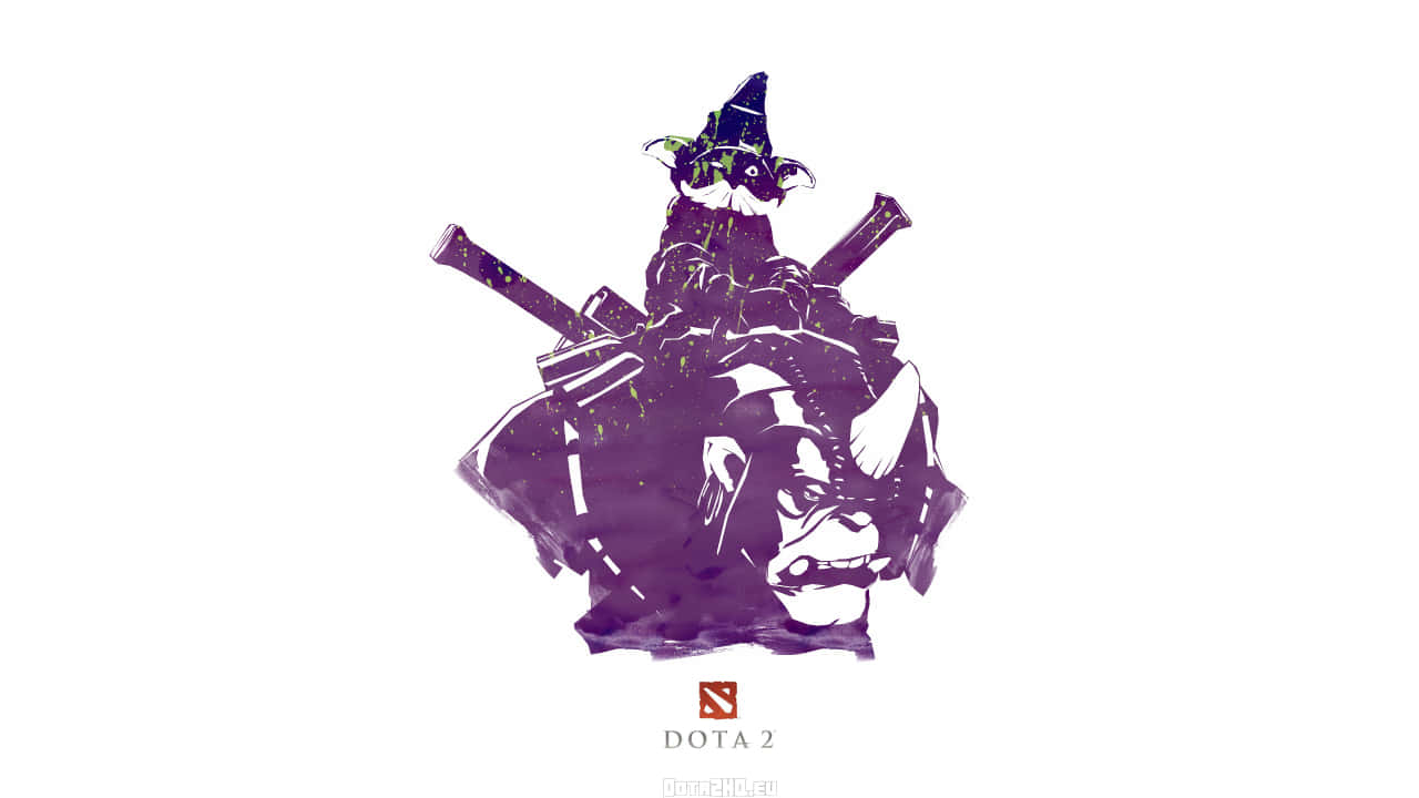 Dota 2英雄紫色剪影，戴巫師帽，手持交叉武器。