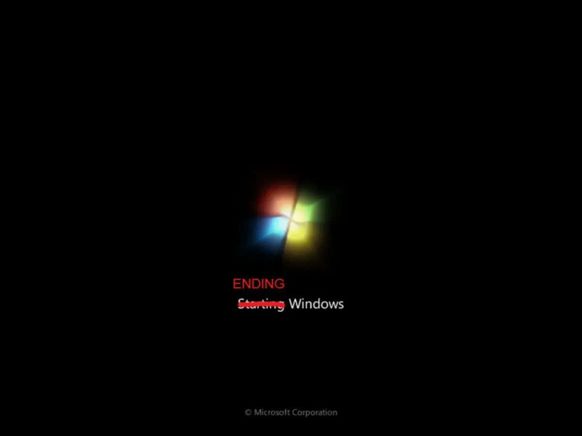 Windows標誌，帶有文字「結束正在啟動windows」，背景為黑色。