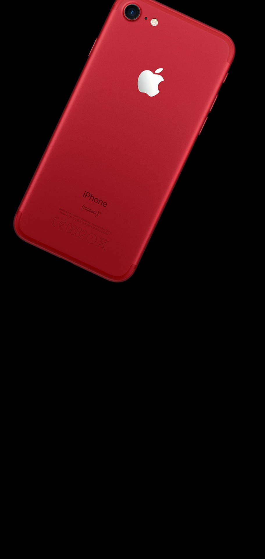 紅色iPhone 7帶Apple標誌在黑色背景上
