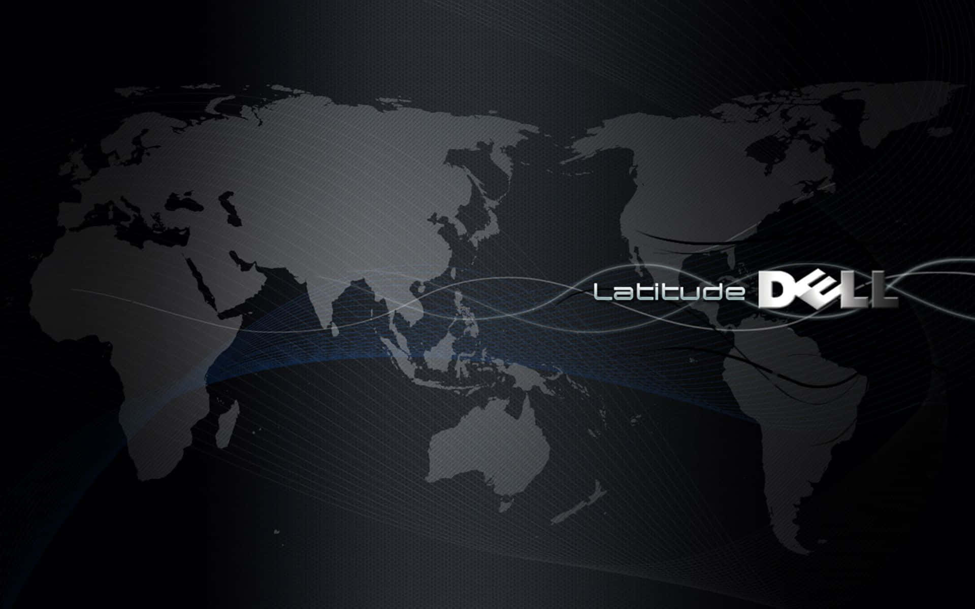帶有藍色光跡和Dell Latitude標誌的深色世界地圖