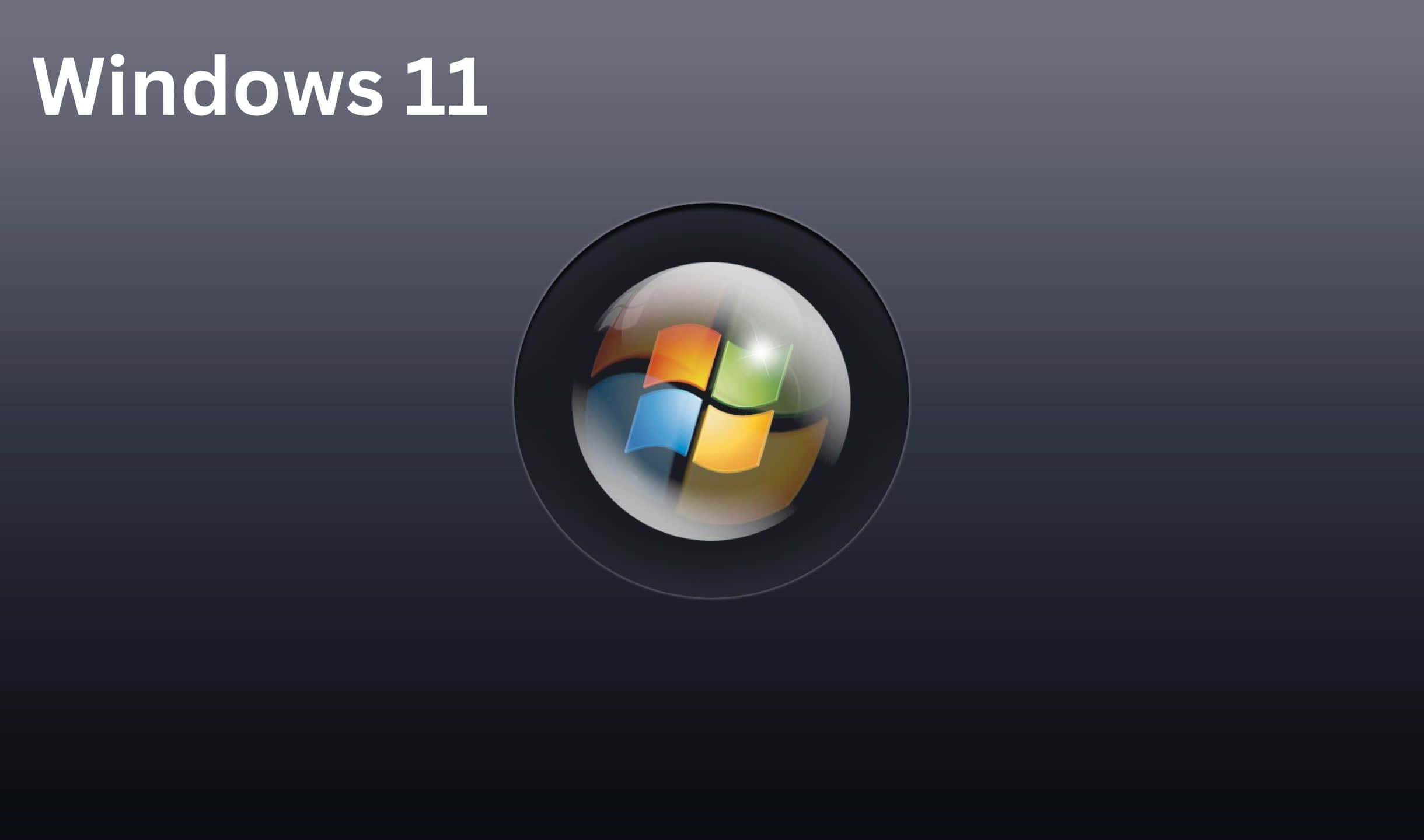 Windows 11 標誌位於黑色圓圈內，背景為深色漸層。