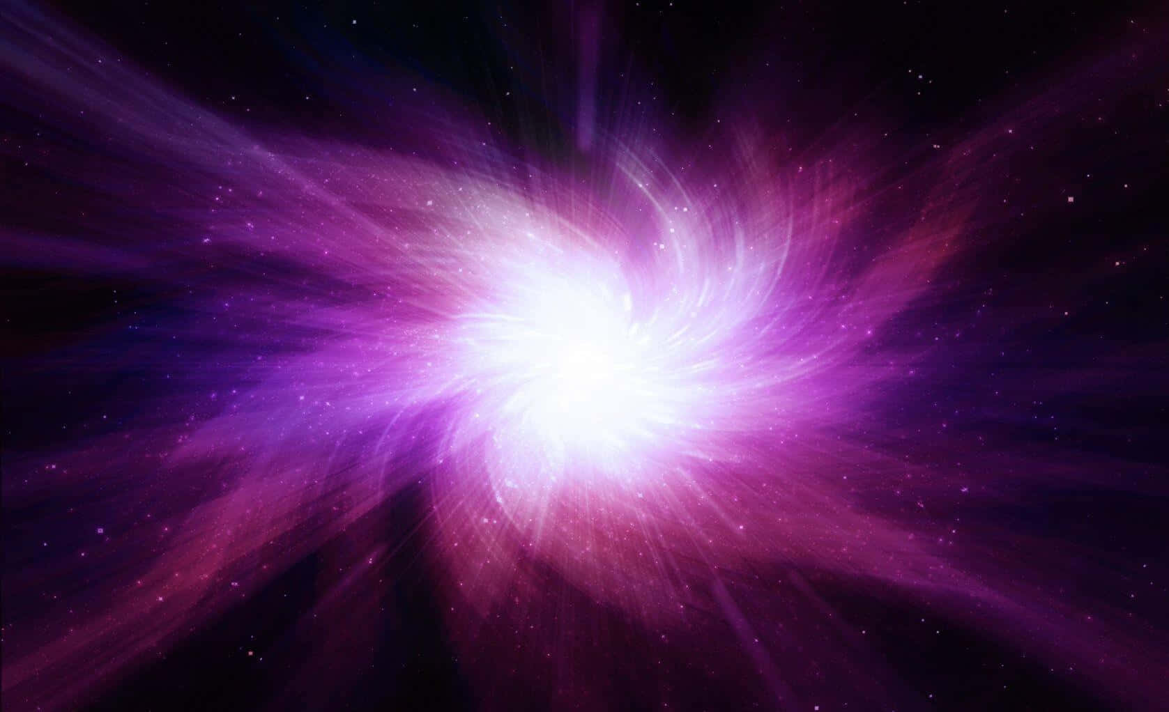 體驗紫色太空的美麗 壁紙 — 一場燦爛的宇宙爆炸，在佈滿星星的黑色虛空中迸發出充滿活力的紫色和白色能量。