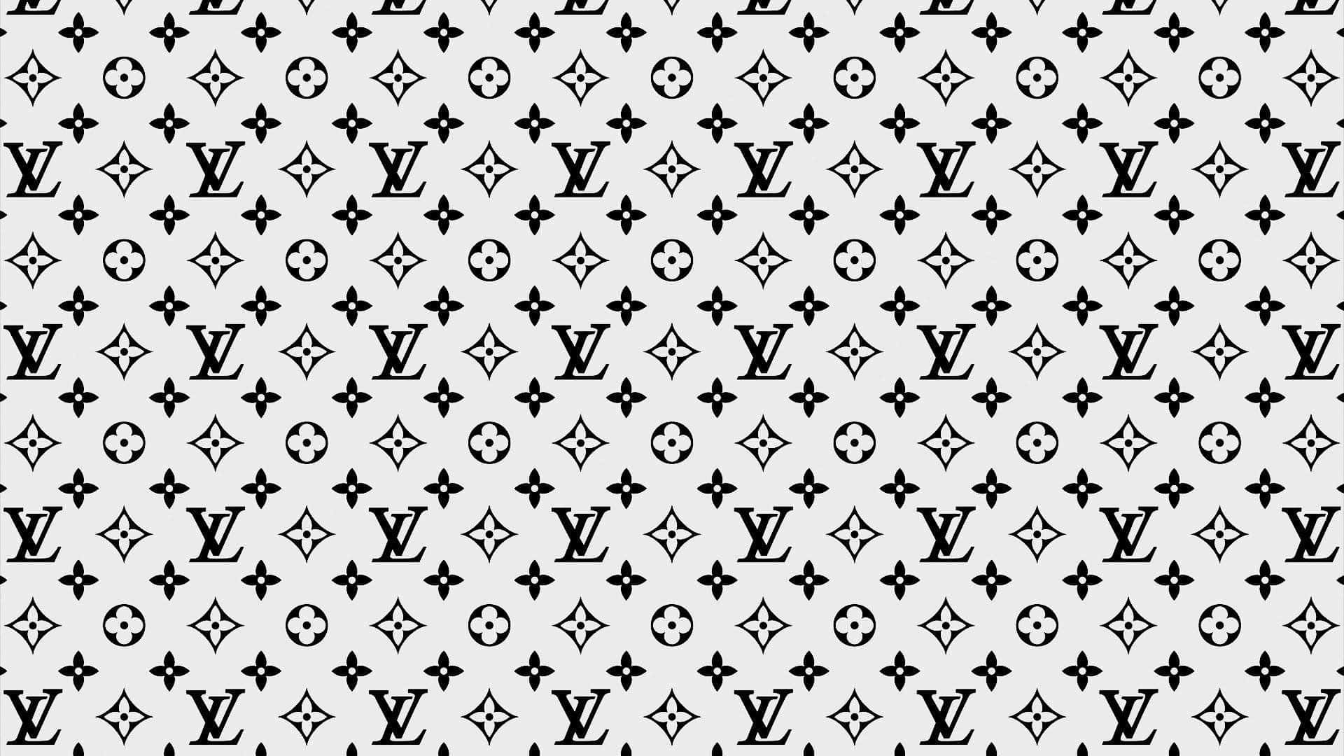 淺灰色背景上的黑白Louis Vuitton字母組合圖案。