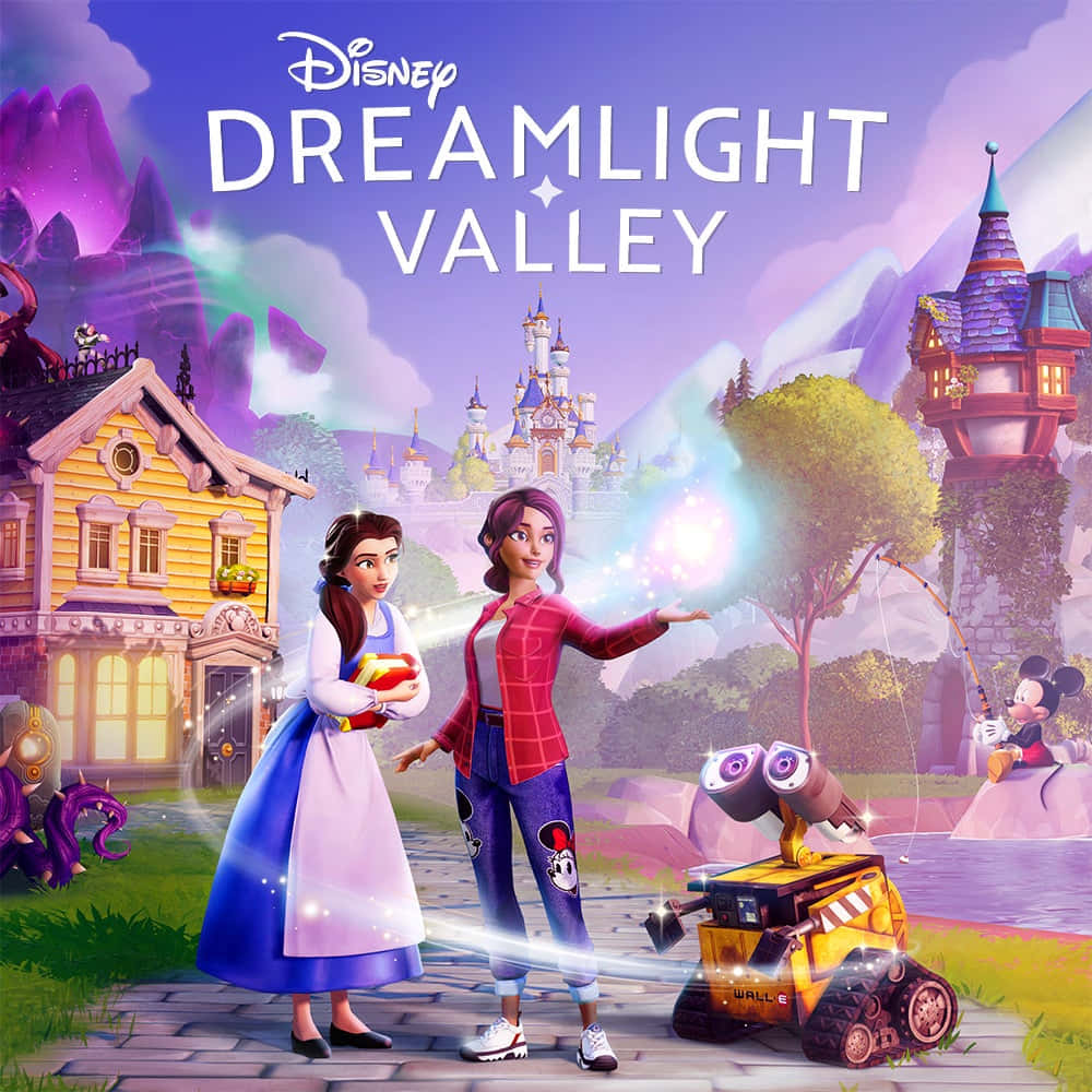 Disney Dreamlight Valley 遊戲封面，角色在幻想村莊中施展魔法。
