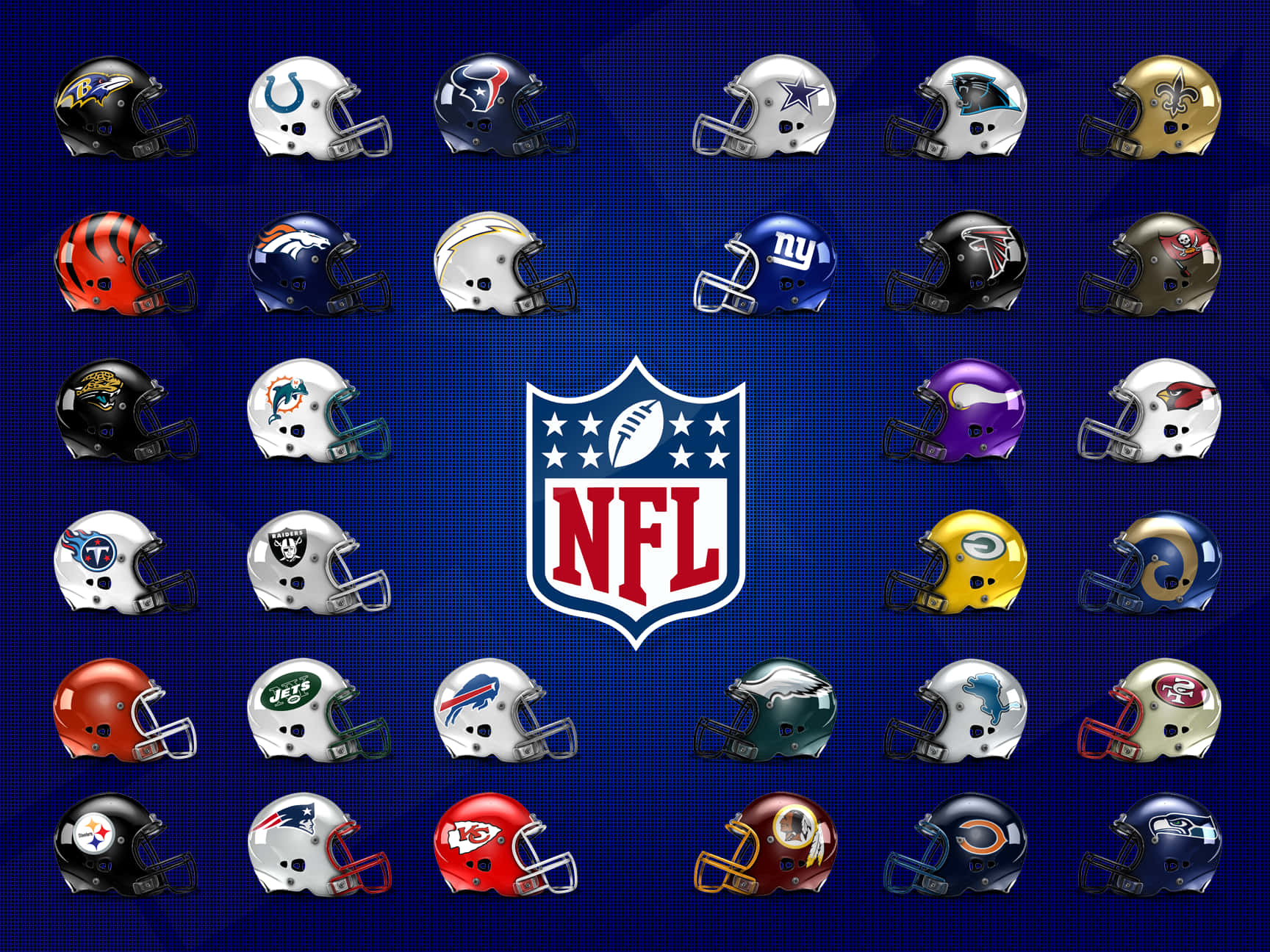NFL球隊頭盔以網格顯示，中央有官方NFL標誌。
