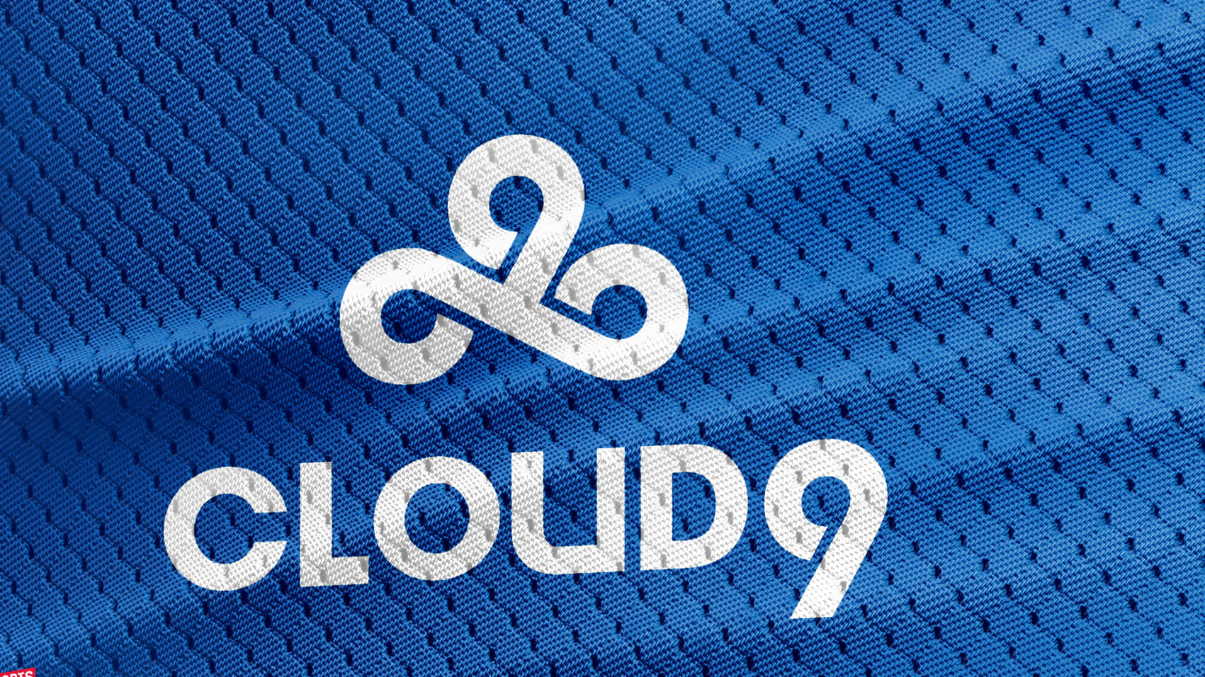 藍色網眼布背景上的Cloud9電競團隊標誌