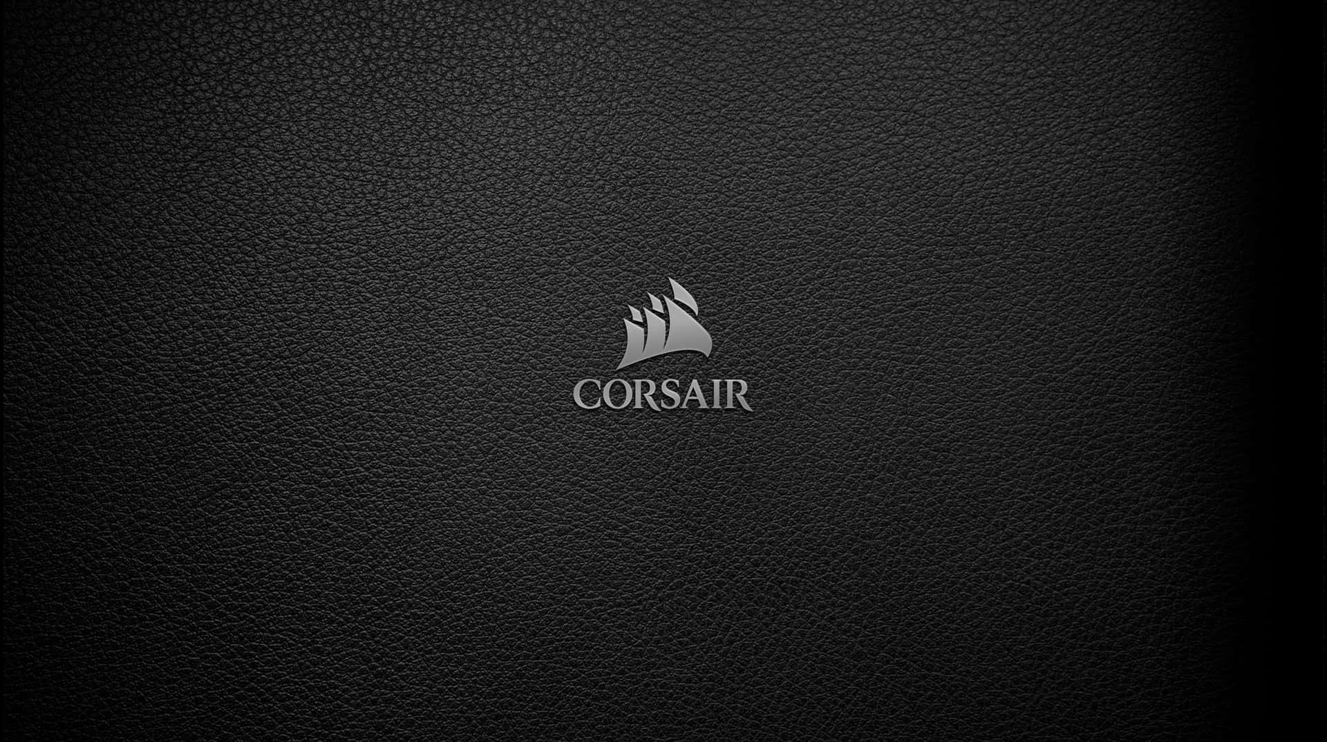 黑色皮革紋理背景上的Corsair標誌