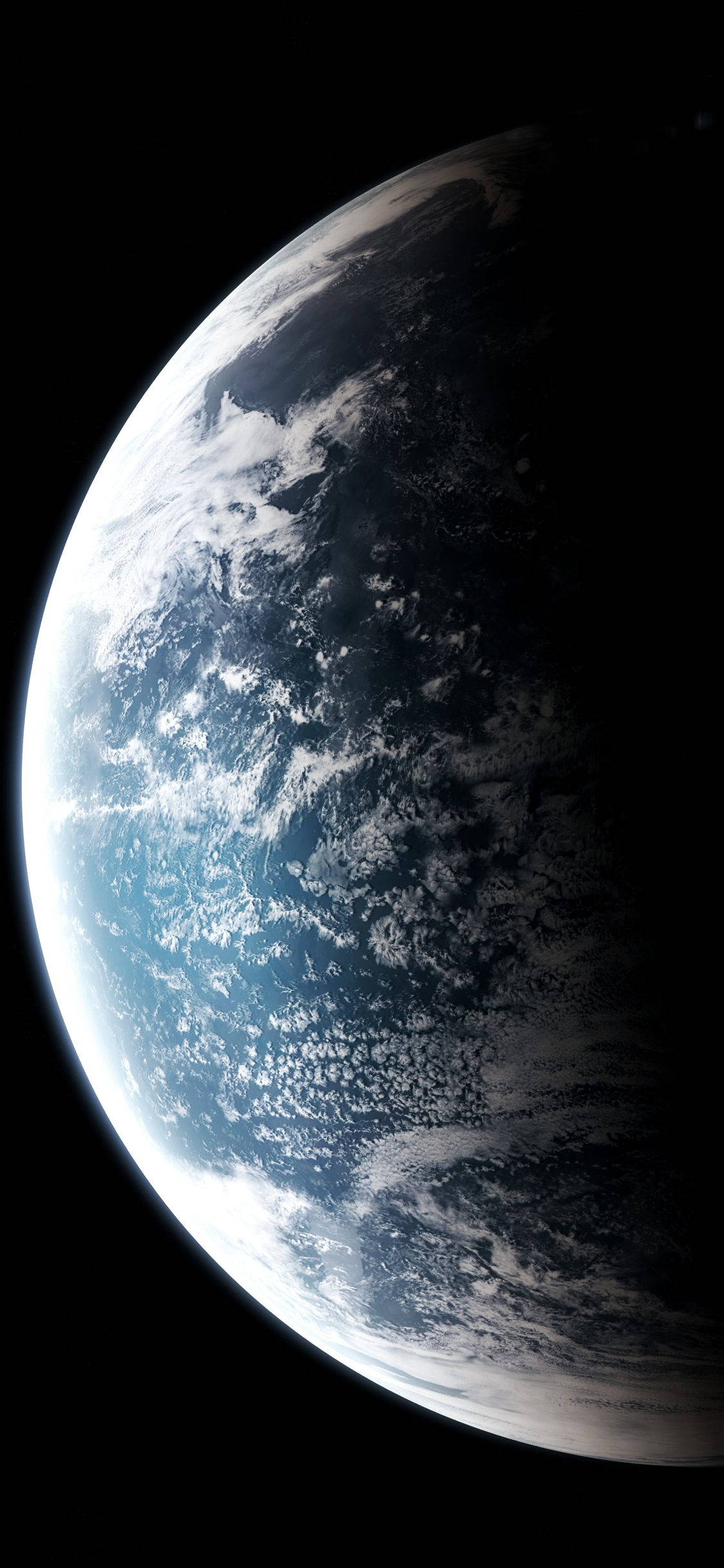 高對比度地球 iPhone 6 壁紙 — 從太空俯瞰地球的壯麗景色，展現藍色海洋、白色雲層和深色陸地，背景是黑色虛空。