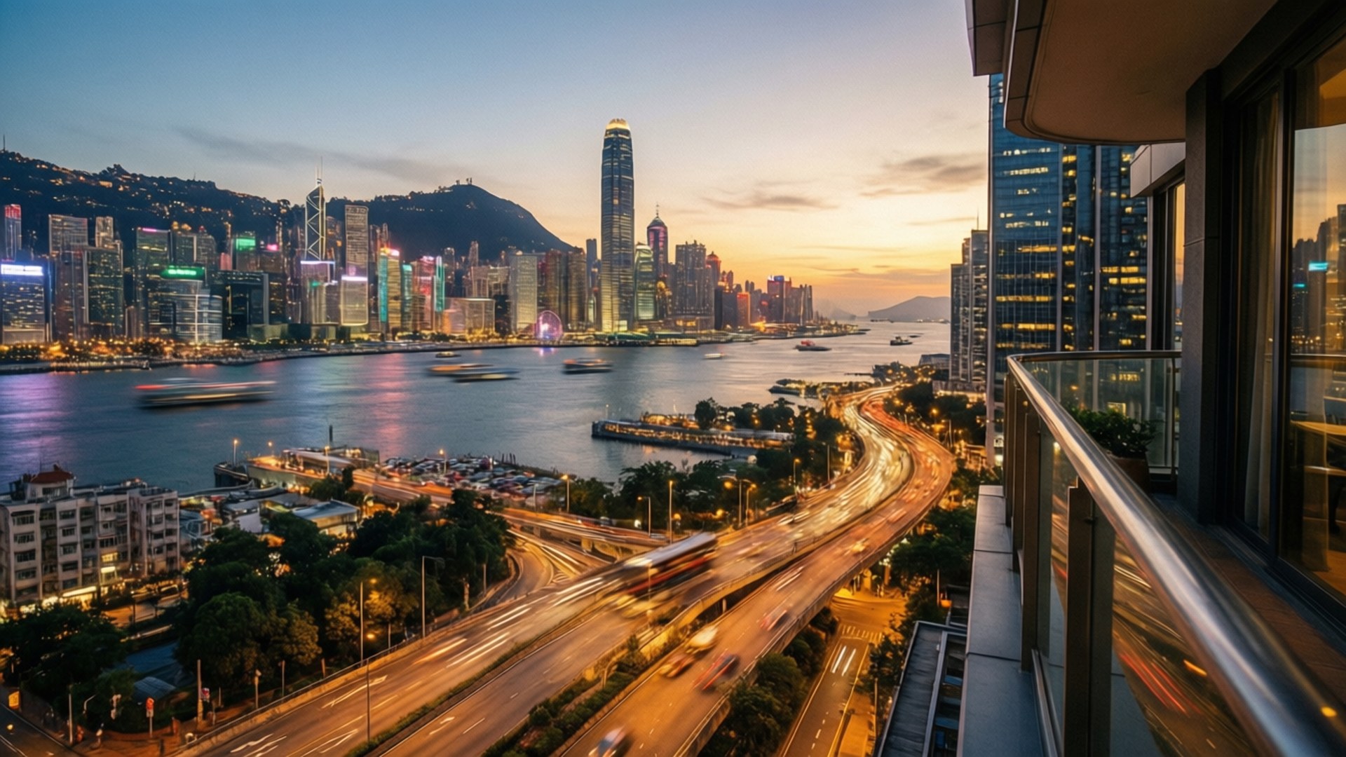高層海港景觀 壁紙