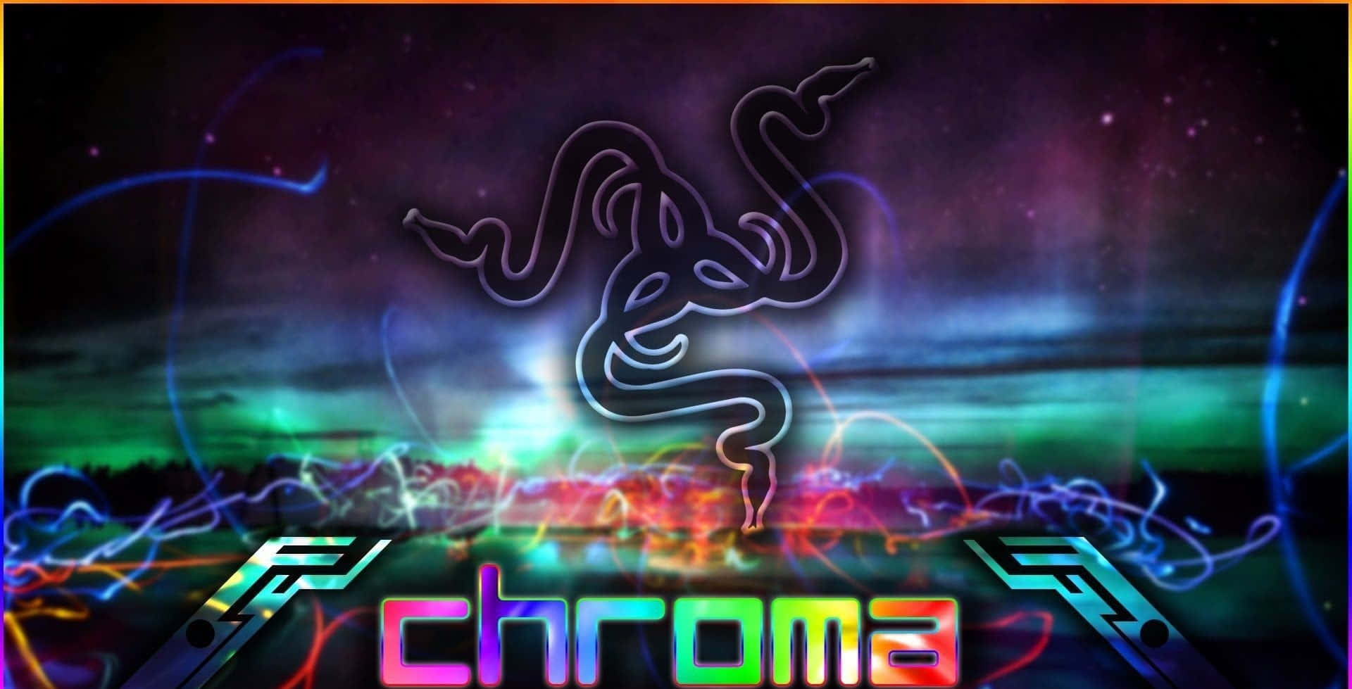 發光的 Razer 標誌，帶有霓虹極光和 chroma 文字