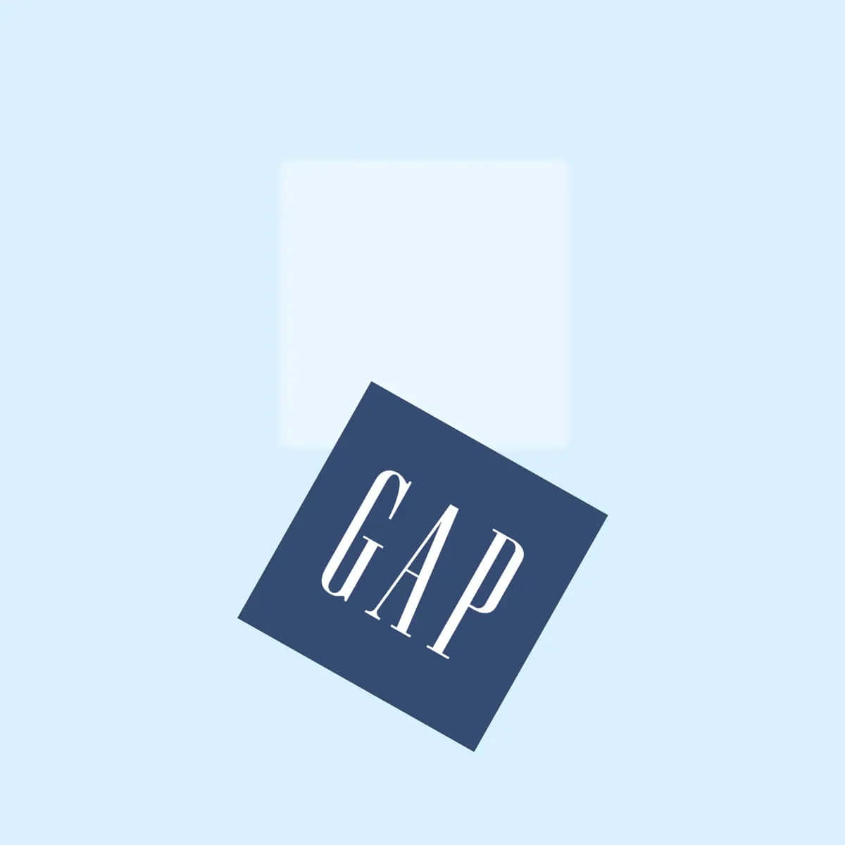 藍色正方形帶白色GAP標誌漂浮在淺藍色背景上。