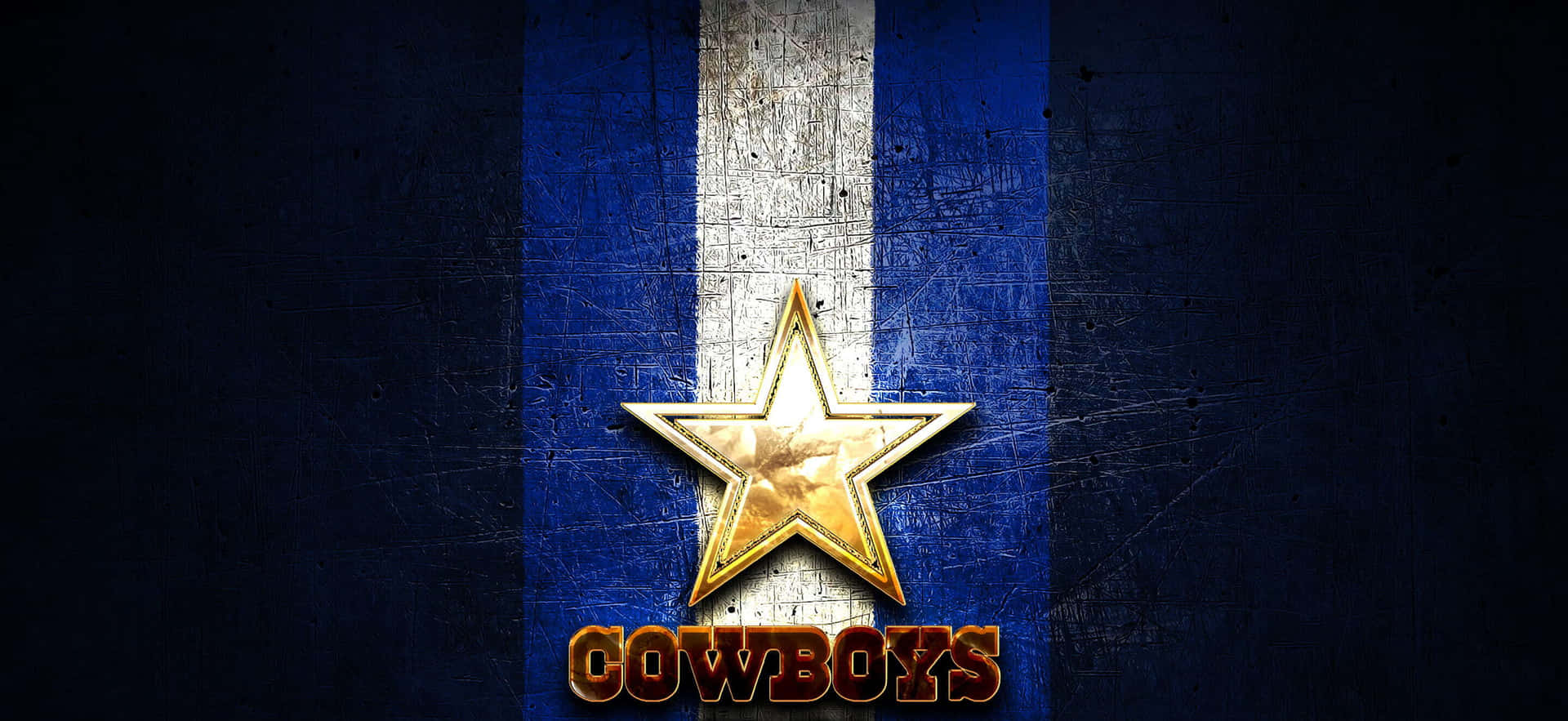 在藍白條紋的風化背景上，有一顆金色星星和「COWBOYS」文字。