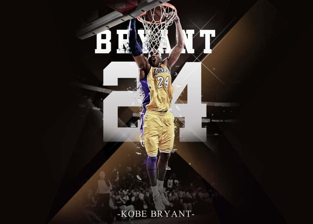 Kobe 桌布 壁紙 — 高比拜仁身穿黃色湖人球衣入樽籃球，背後有發光的「BRYANT 24」文字。