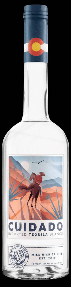 龍舌蘭酒瓶帶有牛仔和沙漠場景標籤