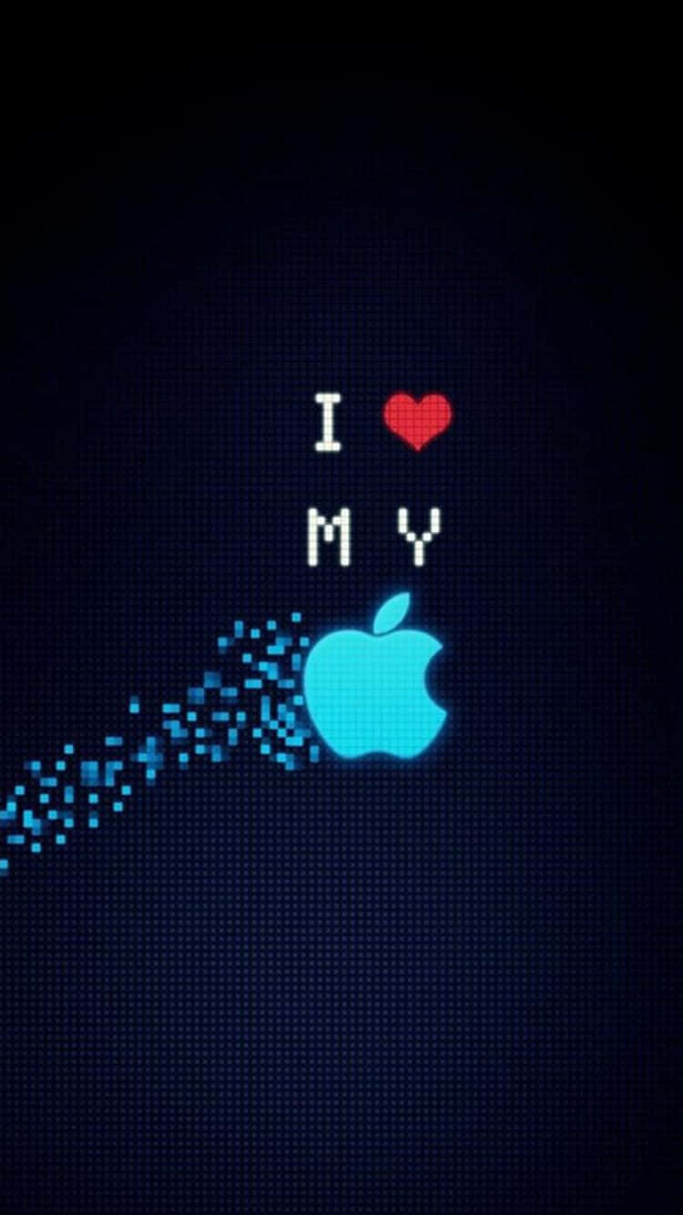 像素藝術顯示「I ❤️ MY」和發光的Apple標誌留下粒子。