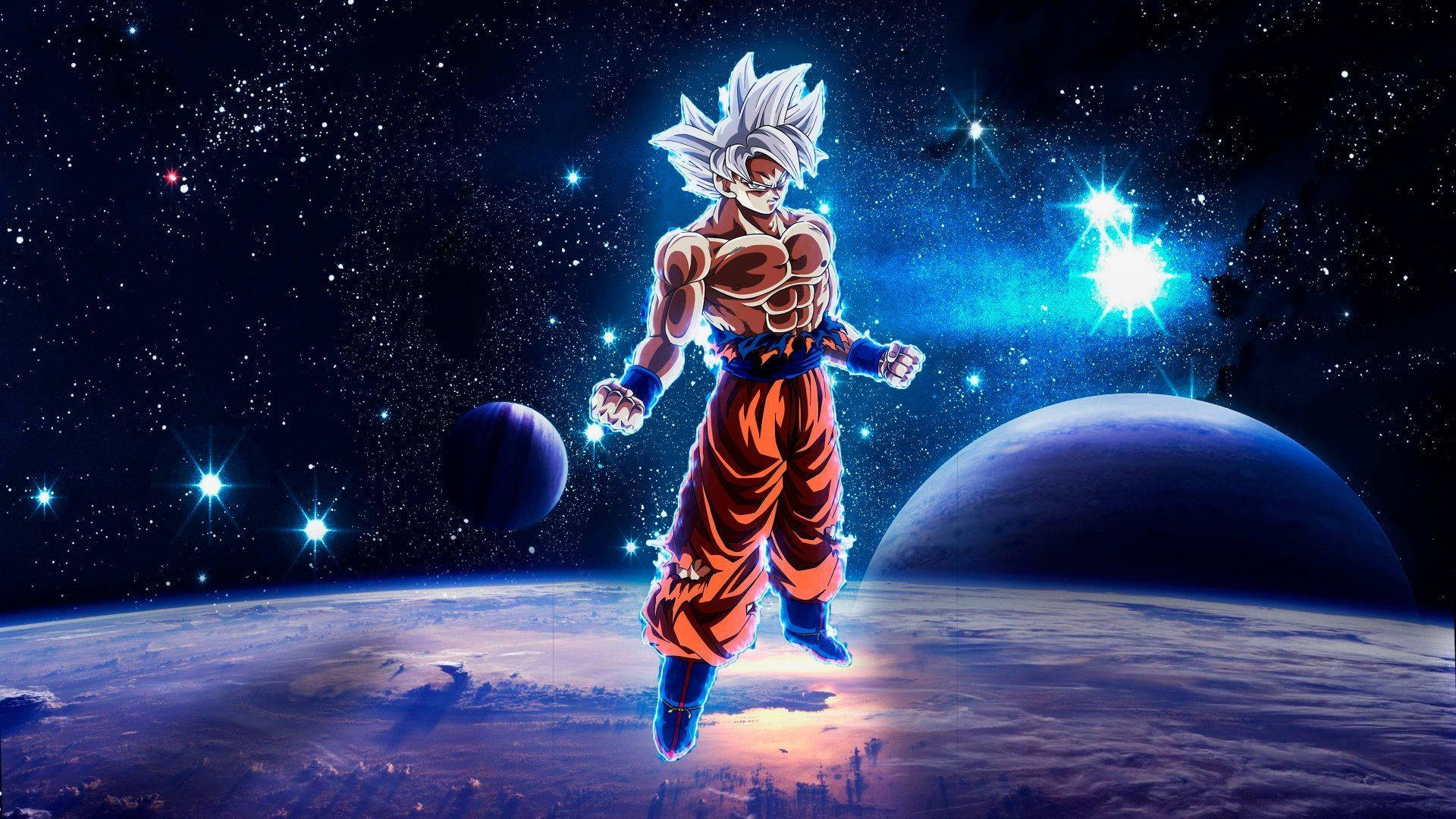動漫角色在太空中，散發光環，漂浮在行星之上，周圍環繞著星星。 — 高清動漫 壁紙