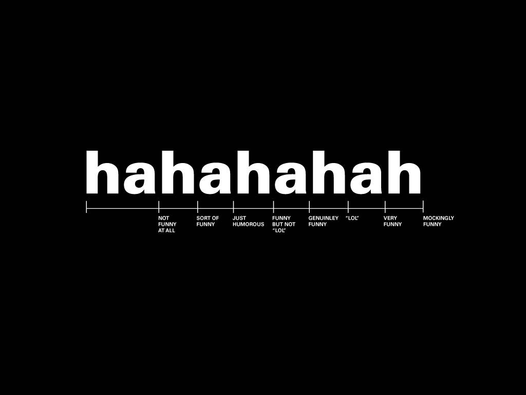 幽默量表從完全不好笑到嘲諷好笑，中央有 'hahahah'。