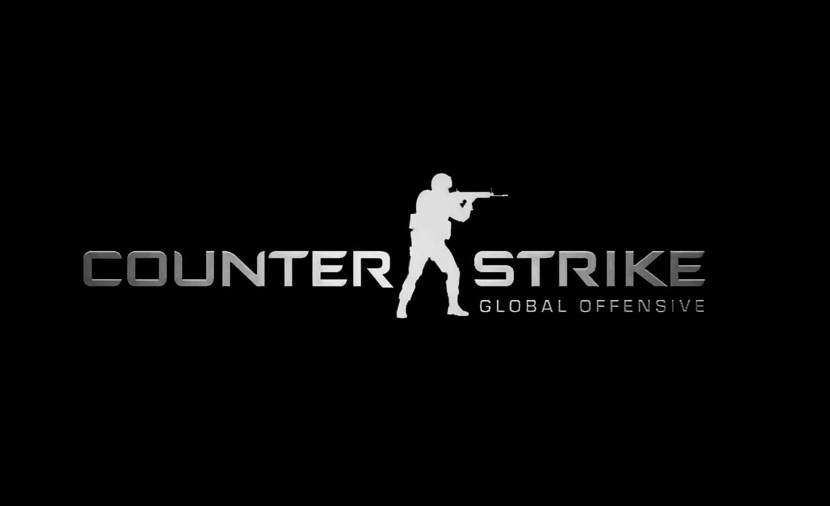 高畫質《反恐精英：全球 Offensive》遊戲背景 壁紙 — 一個鮮明的白色士兵瞄準步槍的剪影，居中位於黑色背景上的文字「Counter Strike Global Offensive」上方。
