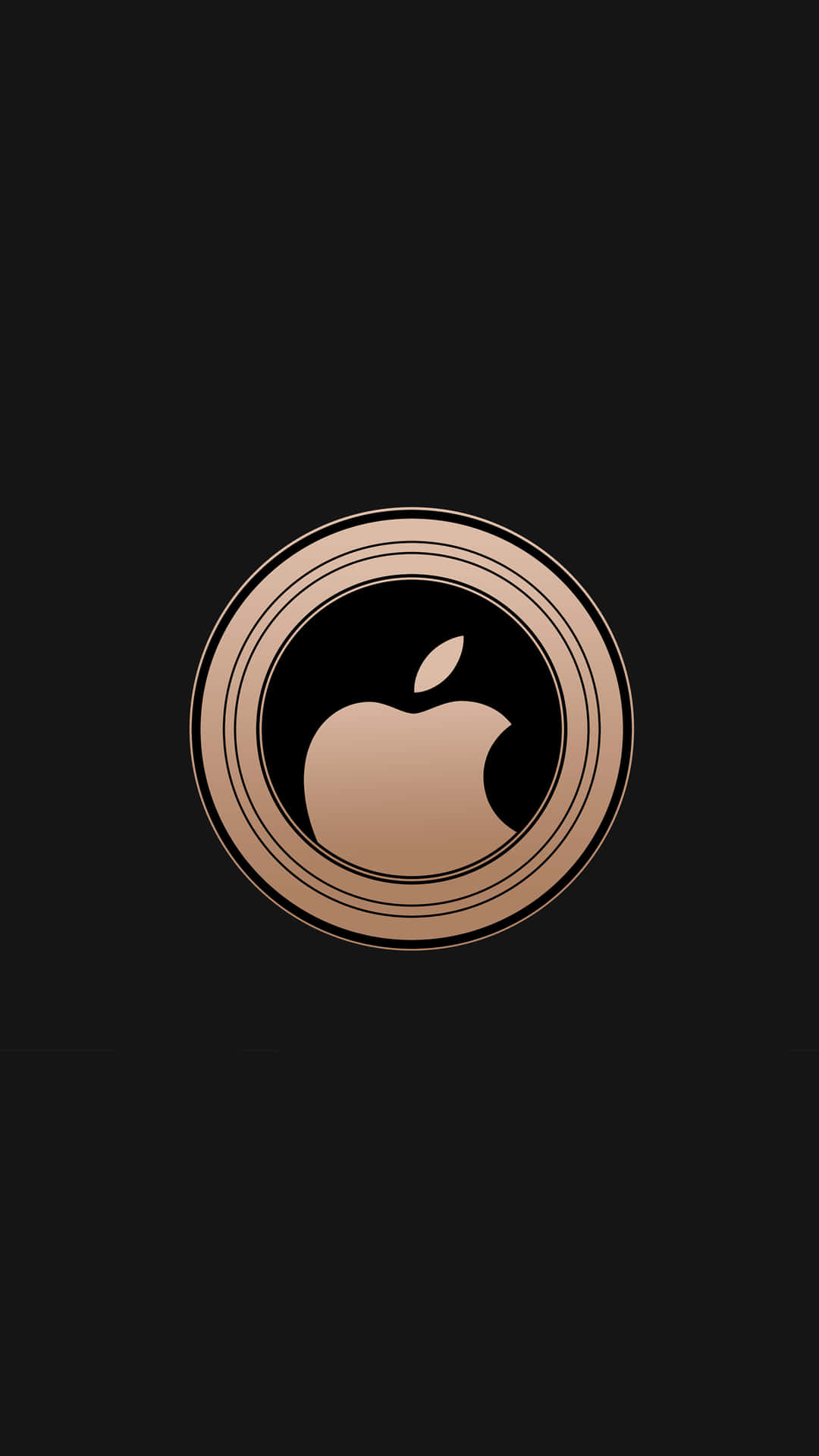 黑色背景上圓形框架內的玫瑰金色Apple標誌。