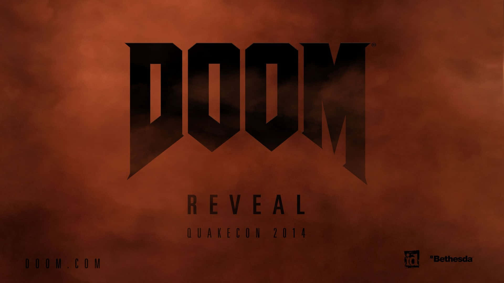 Doom遊戲揭示標誌在熾熱的橙色煙霧背景上