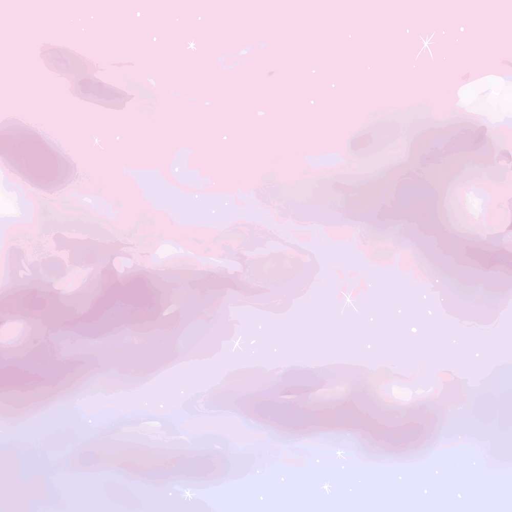 粉紅色和薰衣草色雲朵，在夢幻天空中閃爍星星。