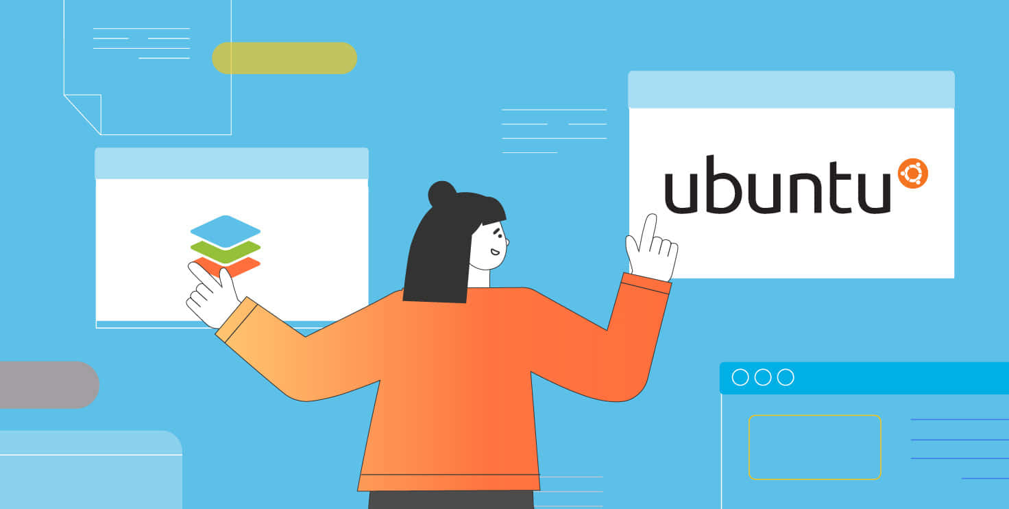 人物指向數位螢幕上的Ubuntu和Linux圖示。