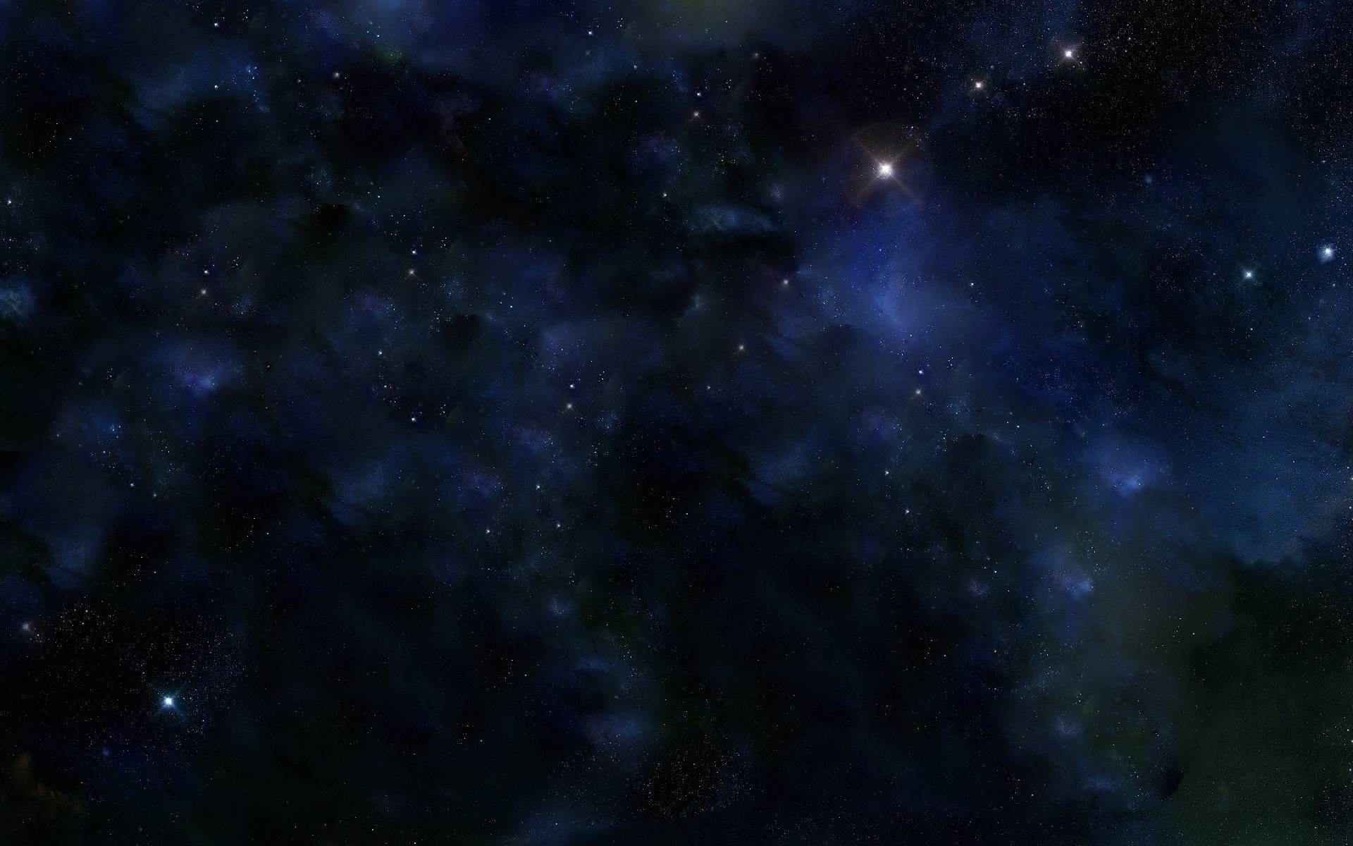 深空場景，星星和發光星雲呈現深藍色和紫色調。