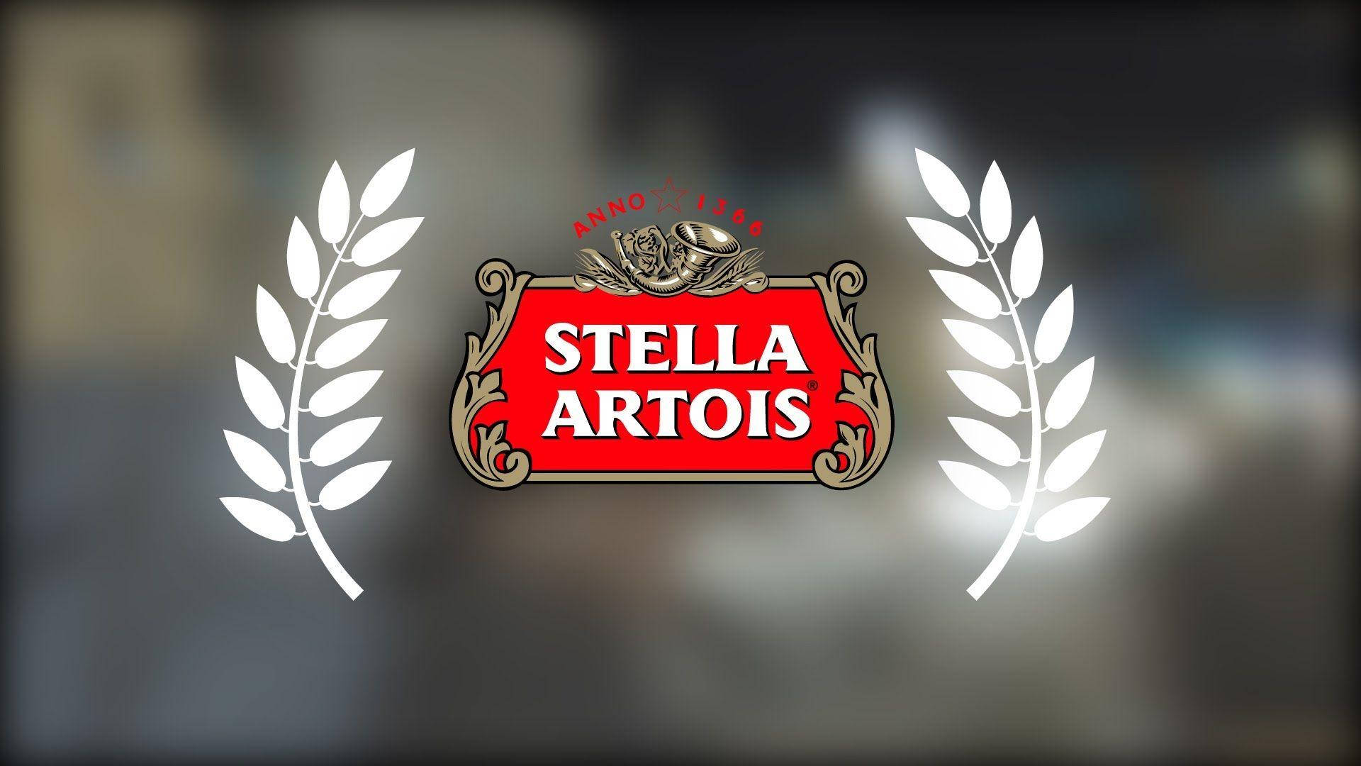 Stella Artois 啤酒標誌，帶有月桂花環和華麗的金色細節。