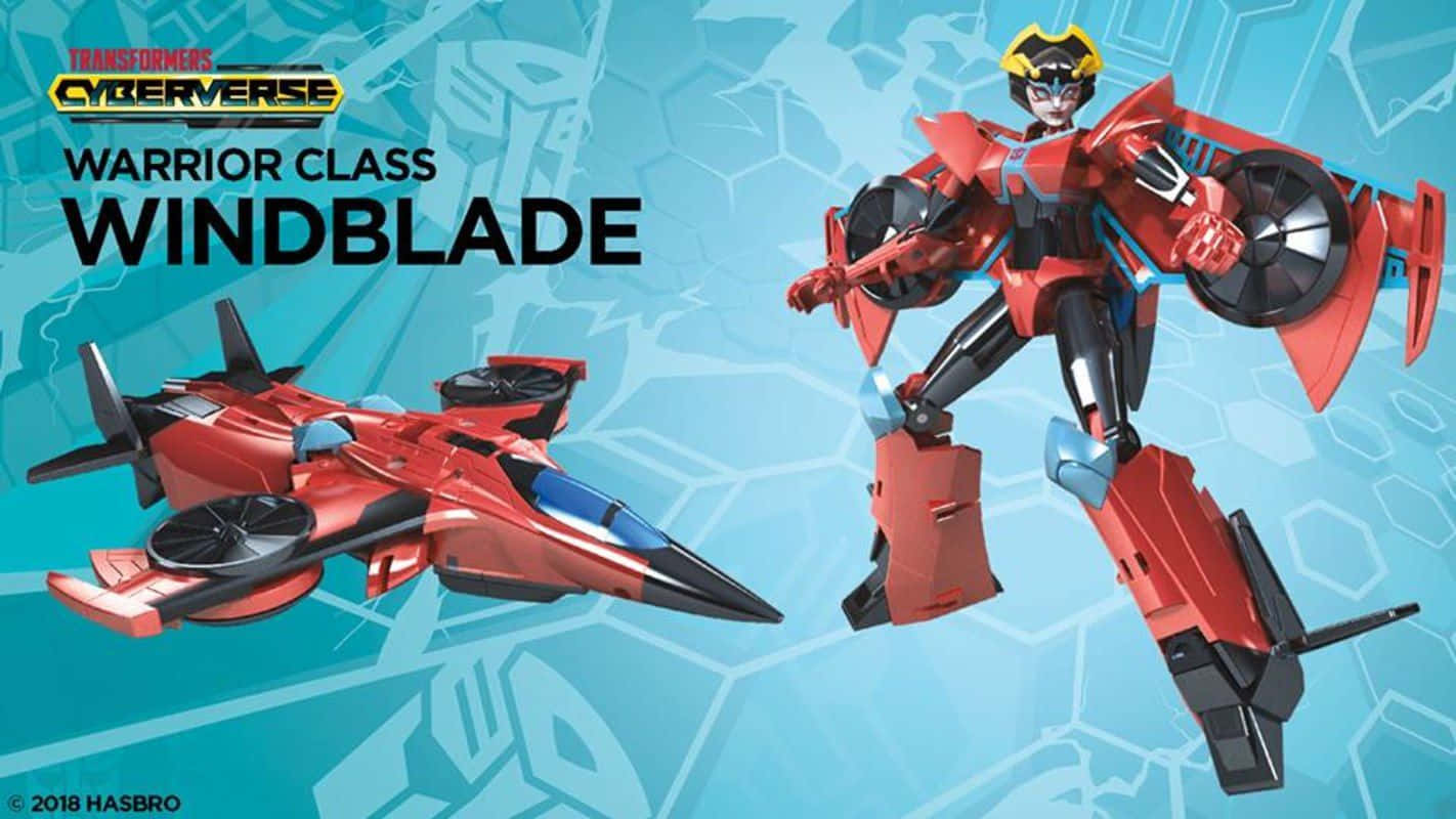 紅色和黑色的 Windblade 機械人和噴射機模式來自 Transformers Cyberverse。