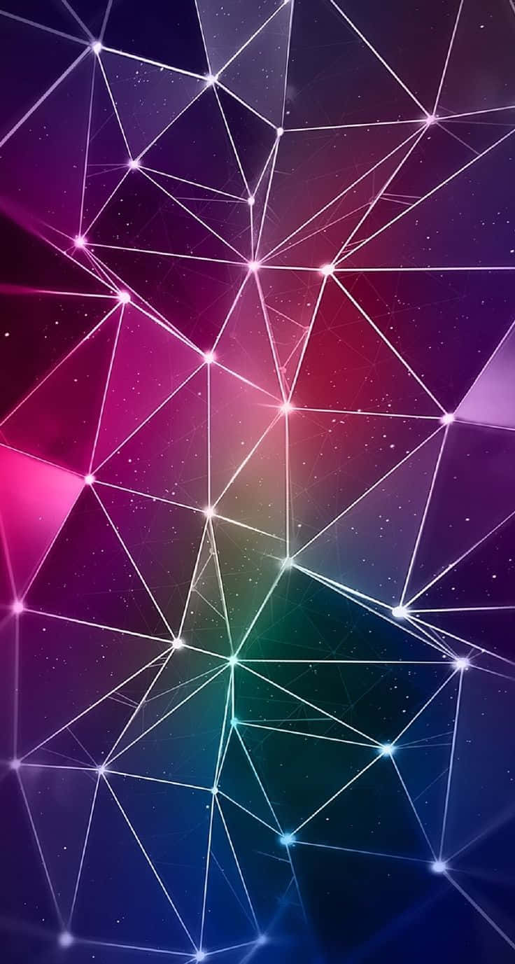 抽象幾何圖案，帶有發光的線條和星星，呈現宇宙色彩。