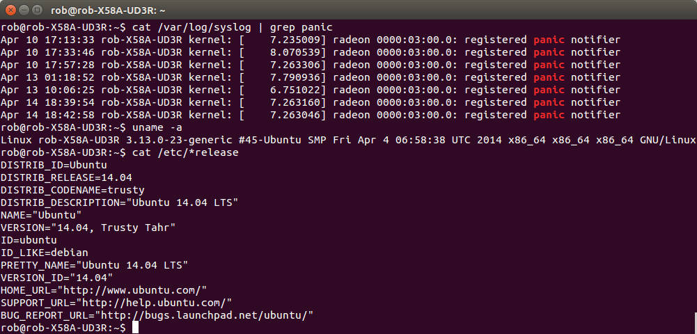 高階核心 grep panic 命令執行中 壁紙 — 終端機畫面顯示 Linux 系統日誌，帶有紅色恐慌訊息和系統資訊，背景為深紫色。