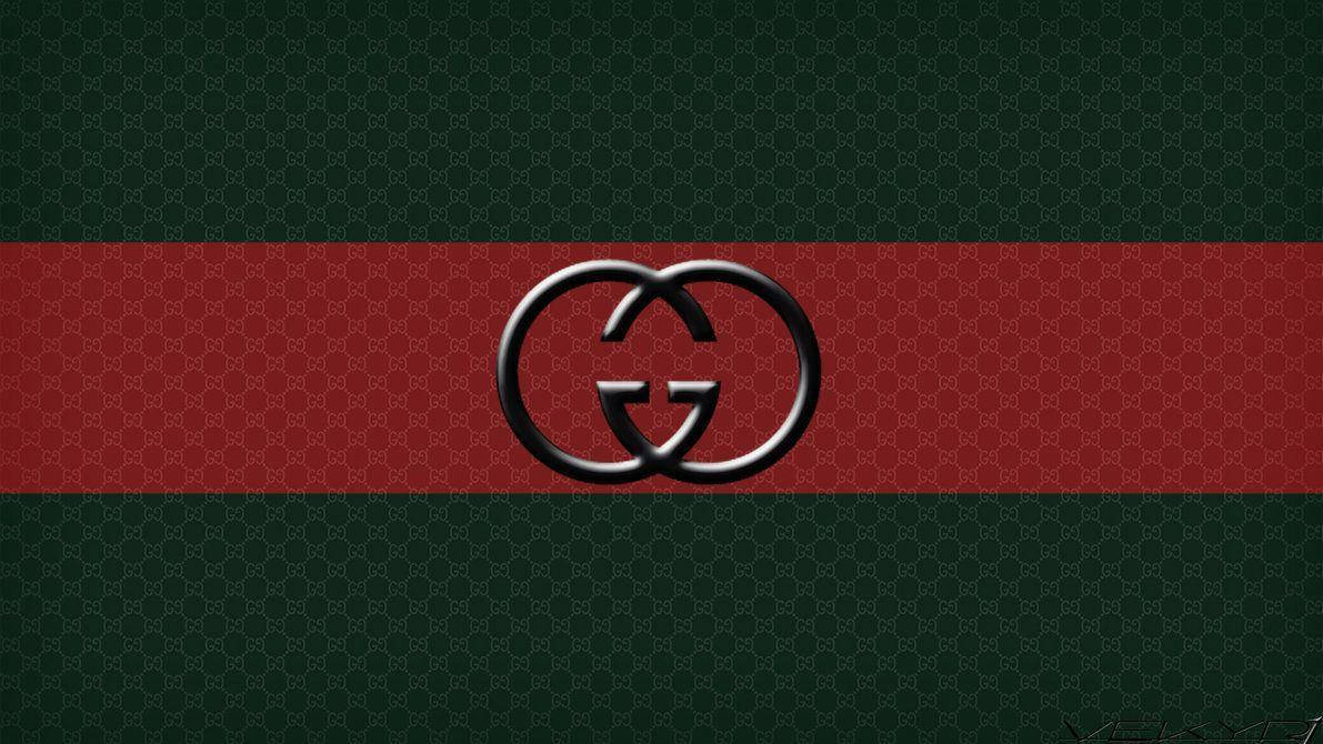 Gucci標誌在紅綠圖案背景上