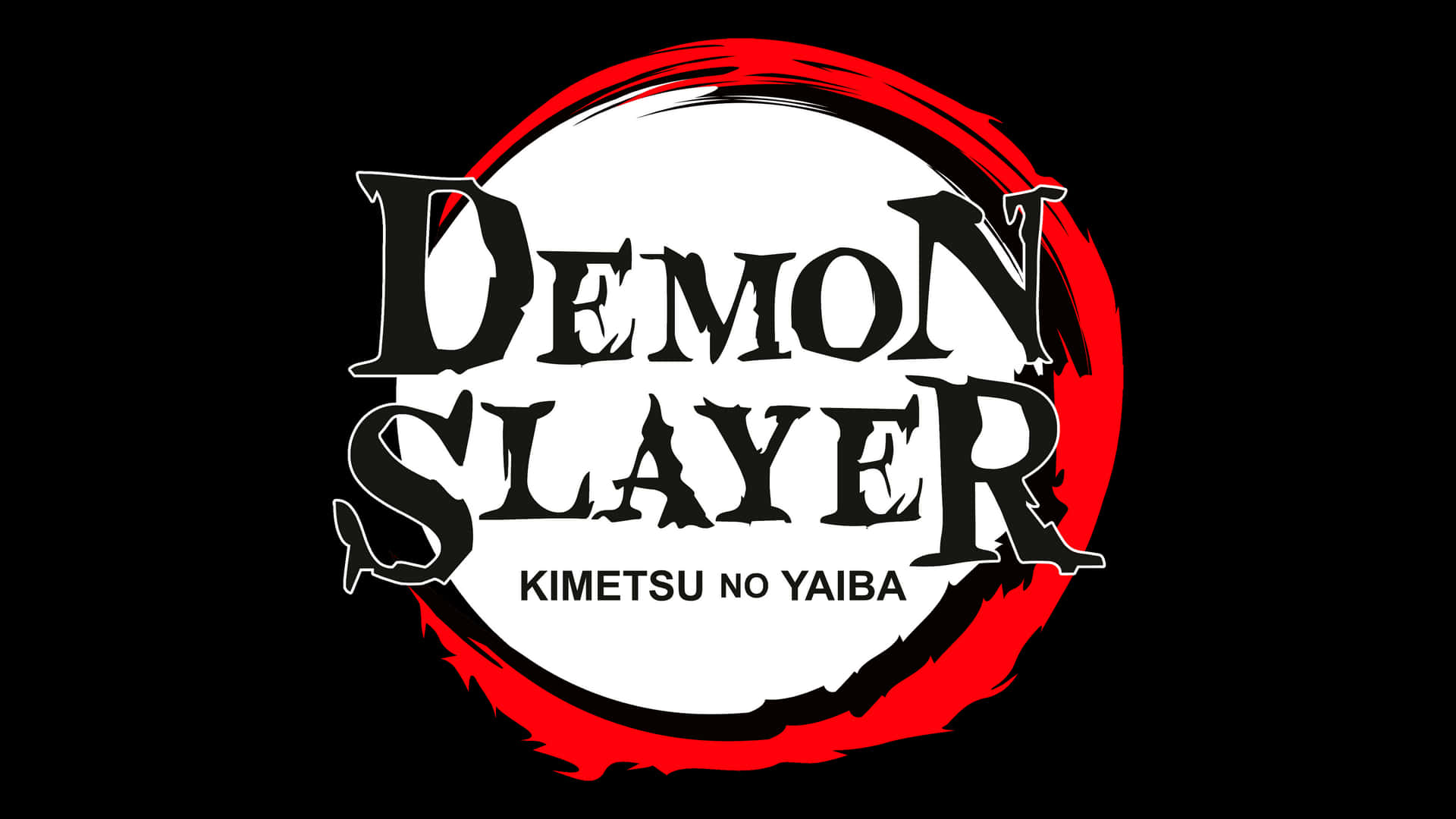 鬼滅之刃——保護人類免受強大惡鬼威脅 壁紙 — 大膽的黑紅配色Demon Slayer標誌，邊緣鋸齒狀，置於純黑背景上。