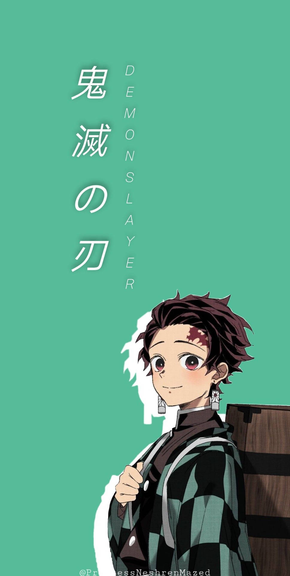 來自《鬼滅之刃》動畫的竈門炭治郎，額頭上有血，穿著格紋和服。