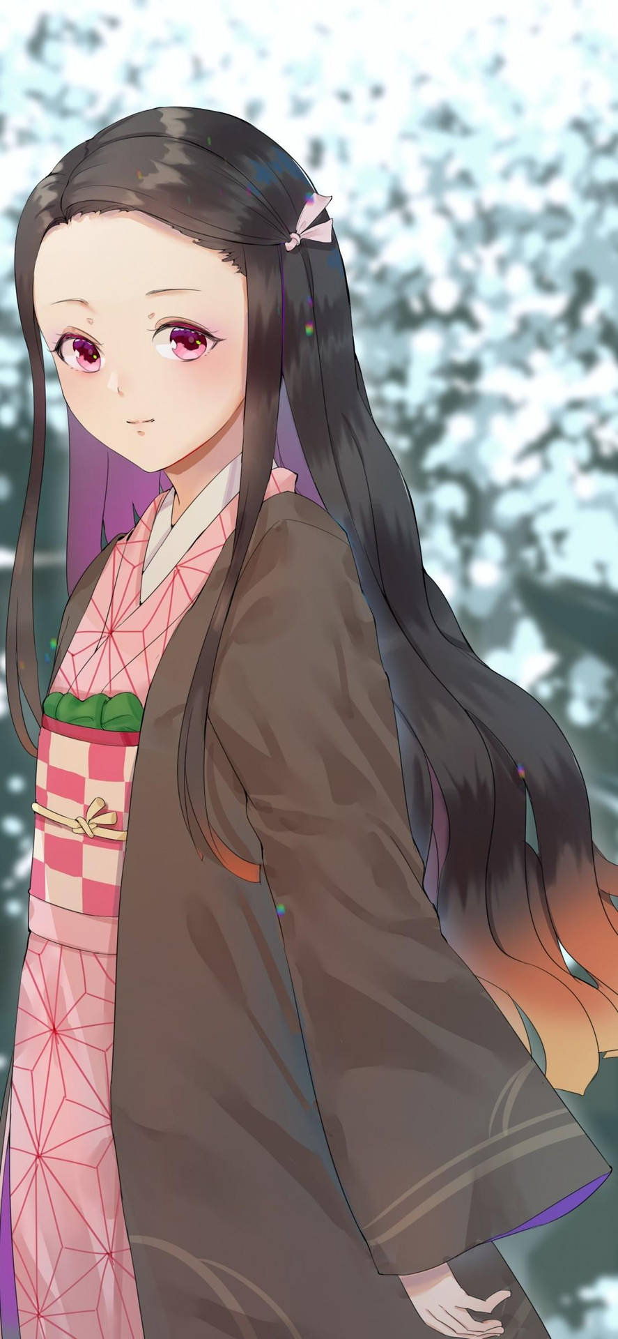 櫻花下穿著粉紅色和服的動漫女孩