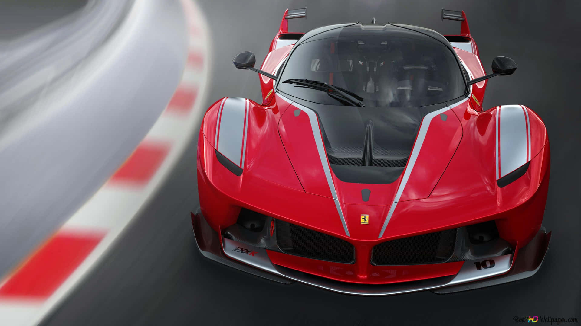 紅色法拉利 SF90 Stradale 在賽道上高速行駛，呈現動態模糊效果。