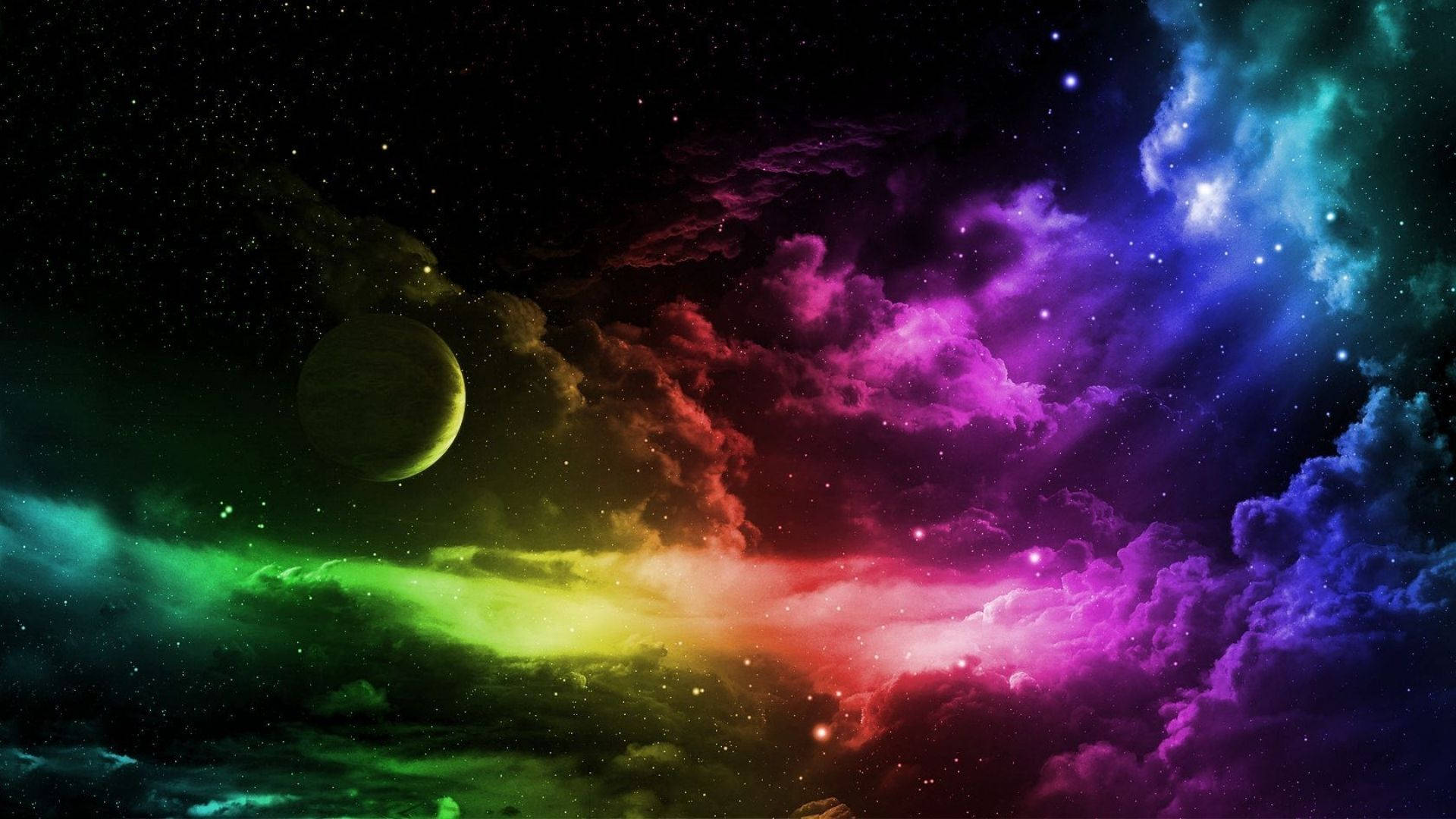 深空中帶有星星和一顆行星的充滿活力的宇宙星雲。