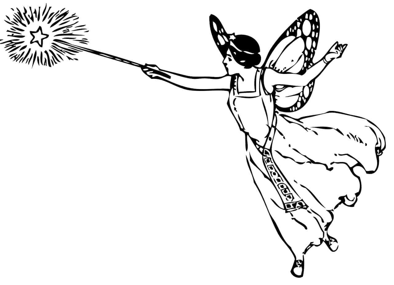 蝴蝶翅膀仙子用魔杖施展星星咒語。