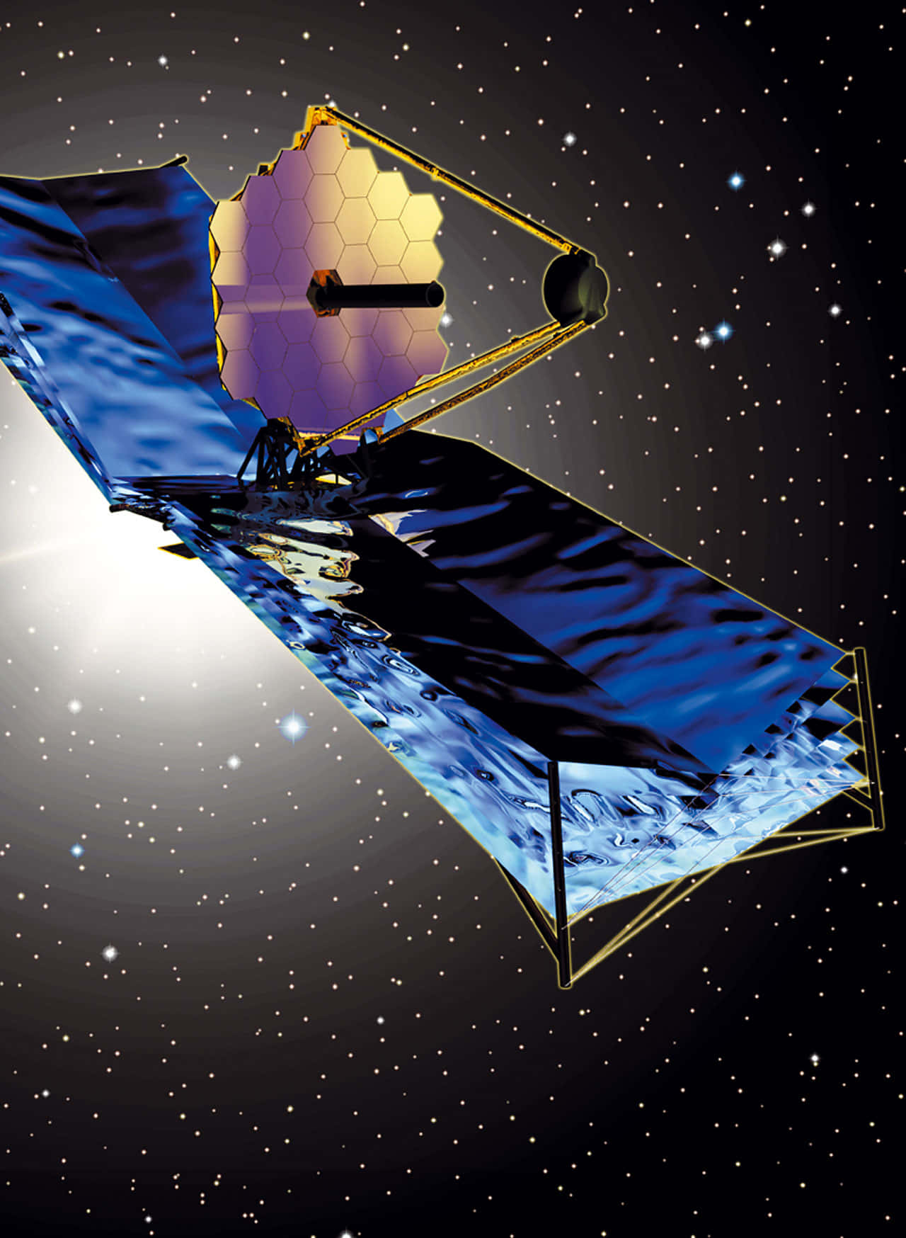 詹姆斯·韋伯太空望遠鏡在星空背景下的軌道上。