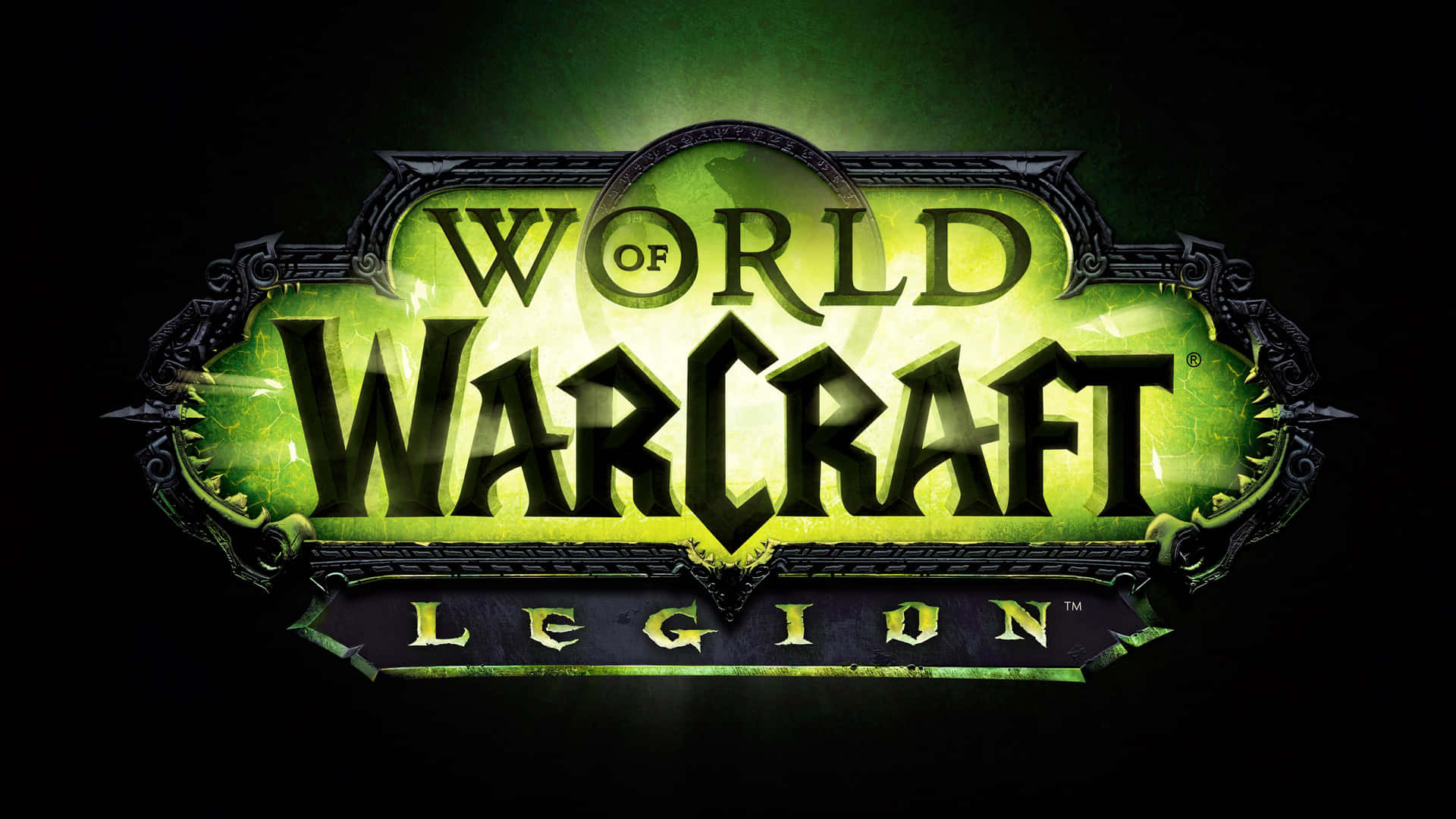 World of Warcraft Legion標誌，帶有發光綠色文字和深色華麗邊框。