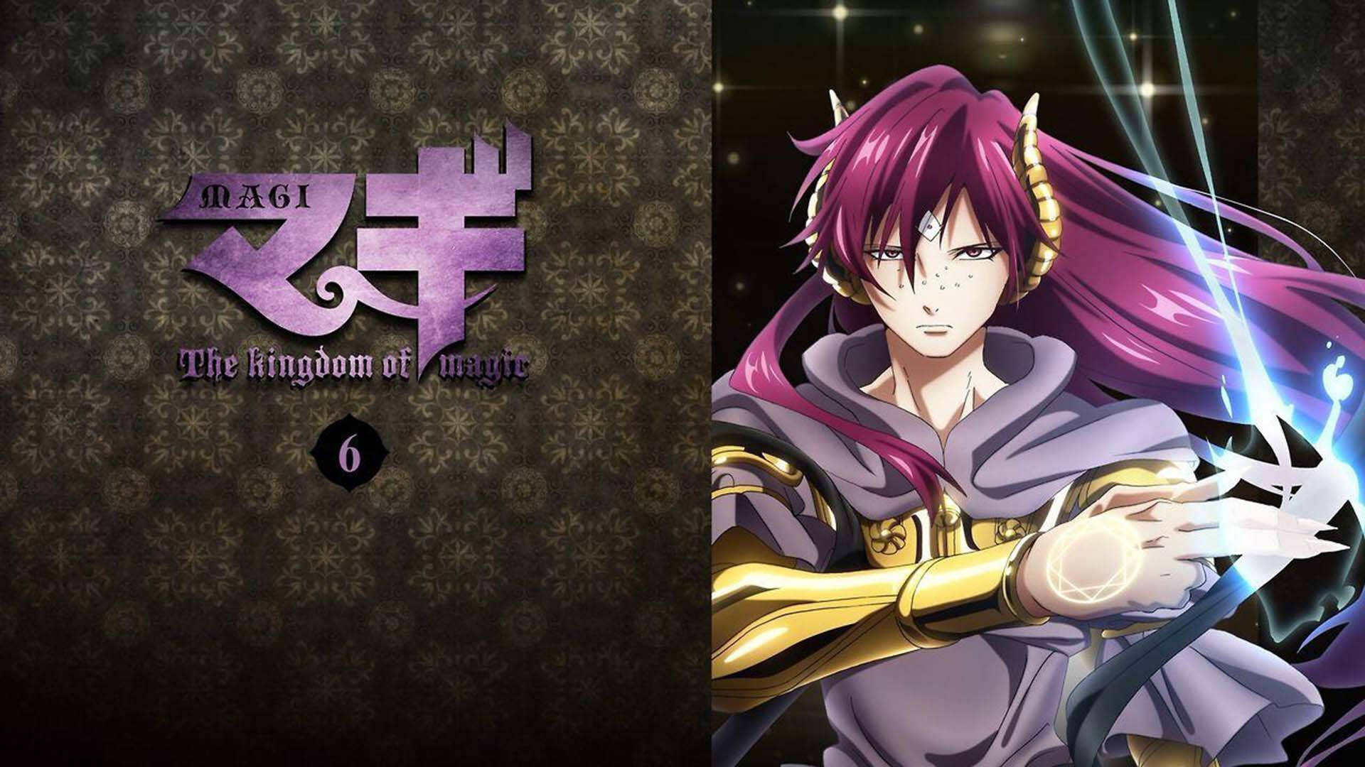 紫色頭髮、金色盔甲的動漫角色，在黑暗的星空場景中施展魔法。