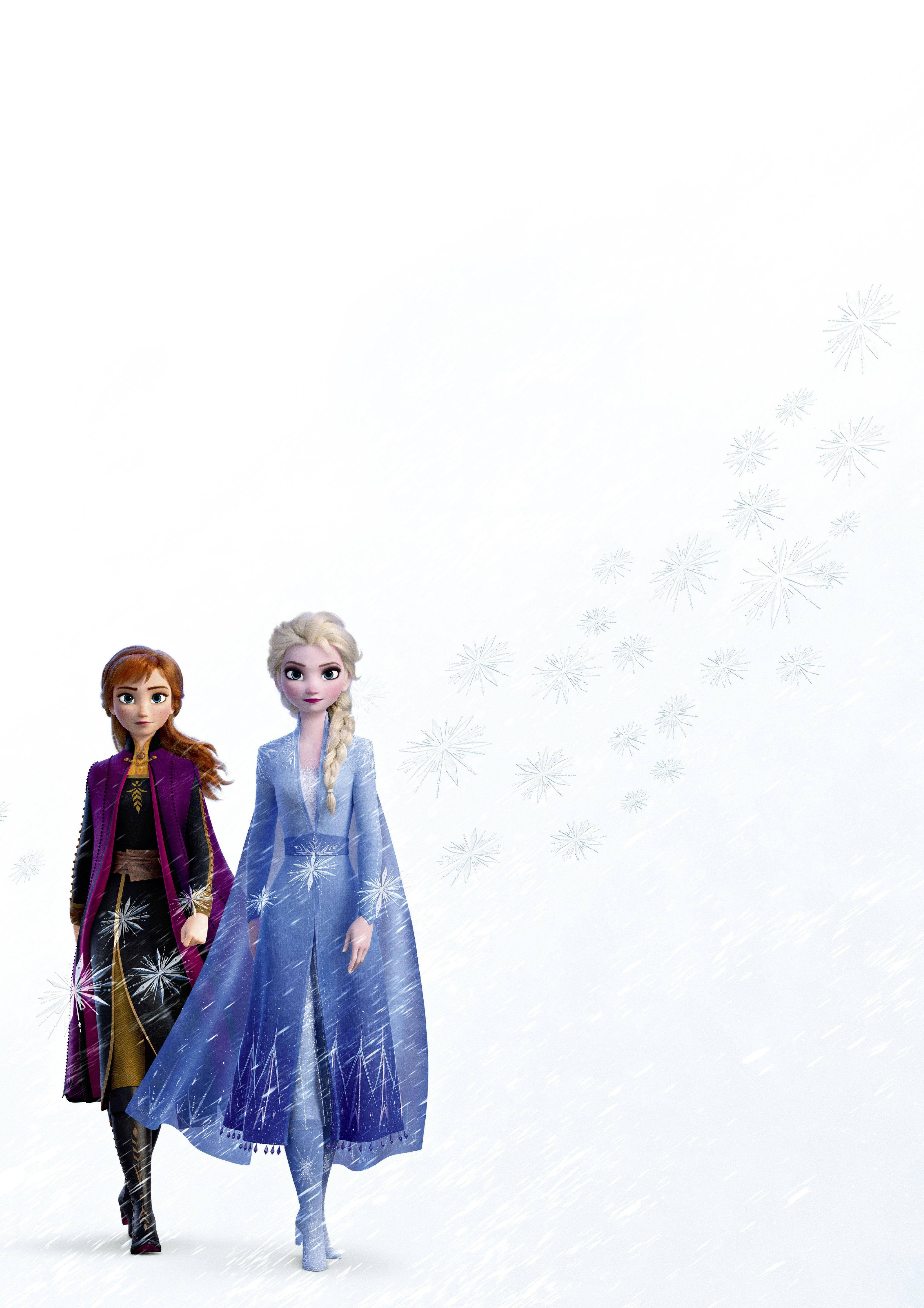 愛莎 桌布 壁紙 — 《魔雪奇緣》中的安娜和愛莎在雪花紛飛的雪景中並肩而行。