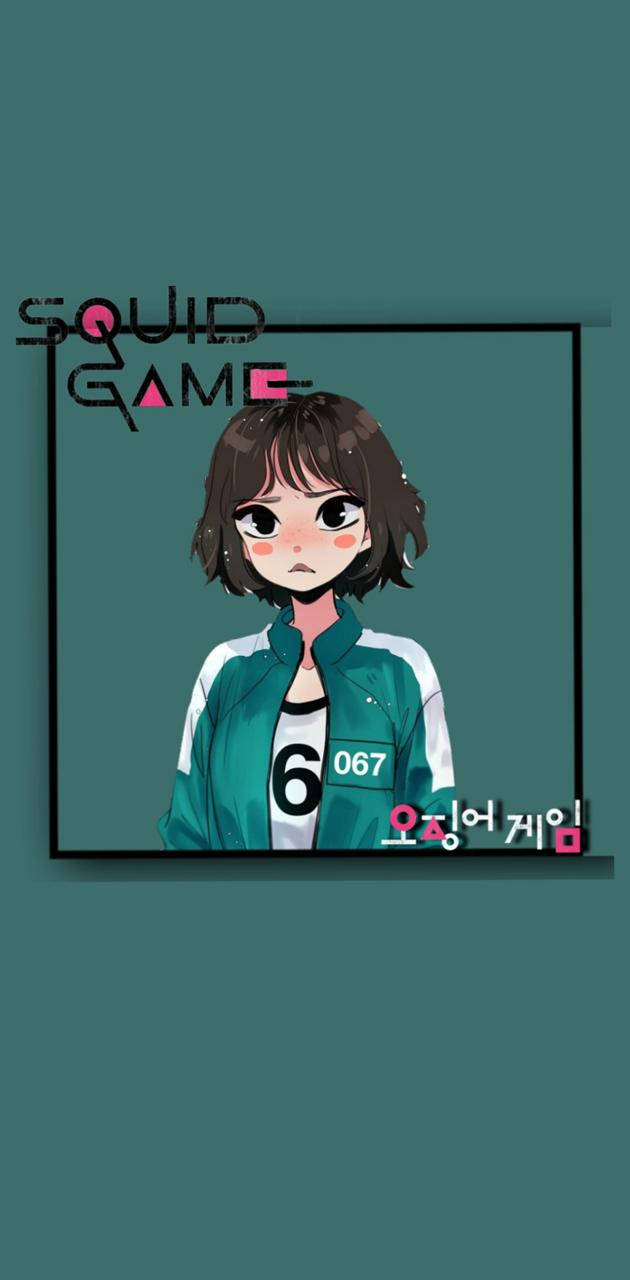 穿魷魚遊戲制服的女孩憂慮