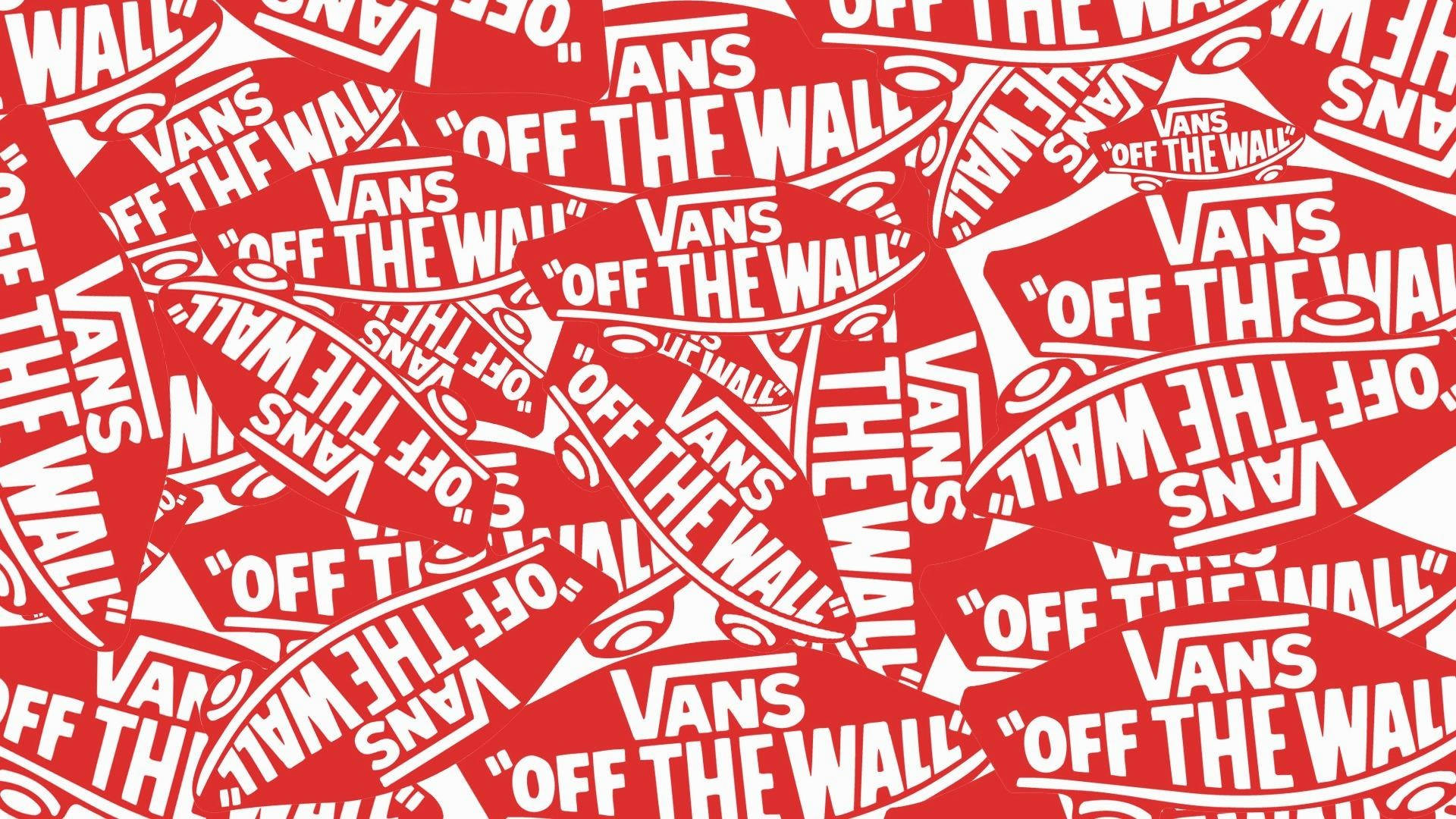 紅色和白色重複的Vans Off The Wall標誌圖案壁紙。