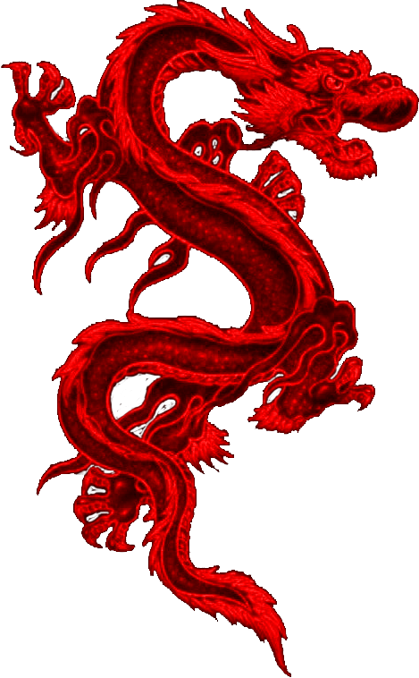 鮮紅中國龍插圖 壁紙 — 一條火紅色的龍，帶有複雜的鱗片和飄逸的鬃毛，在深灰色背景上動態盤繞。