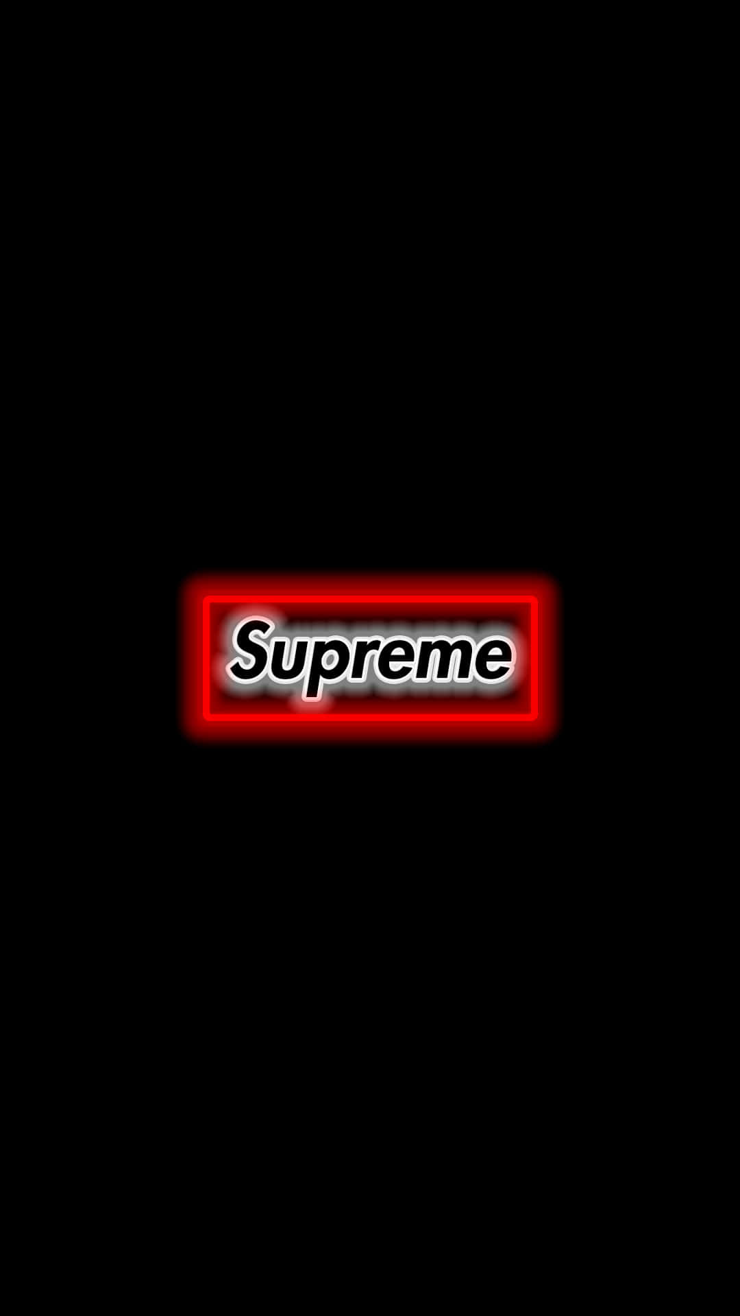 紅色Supreme標誌，在黑色背景上帶有白色發光